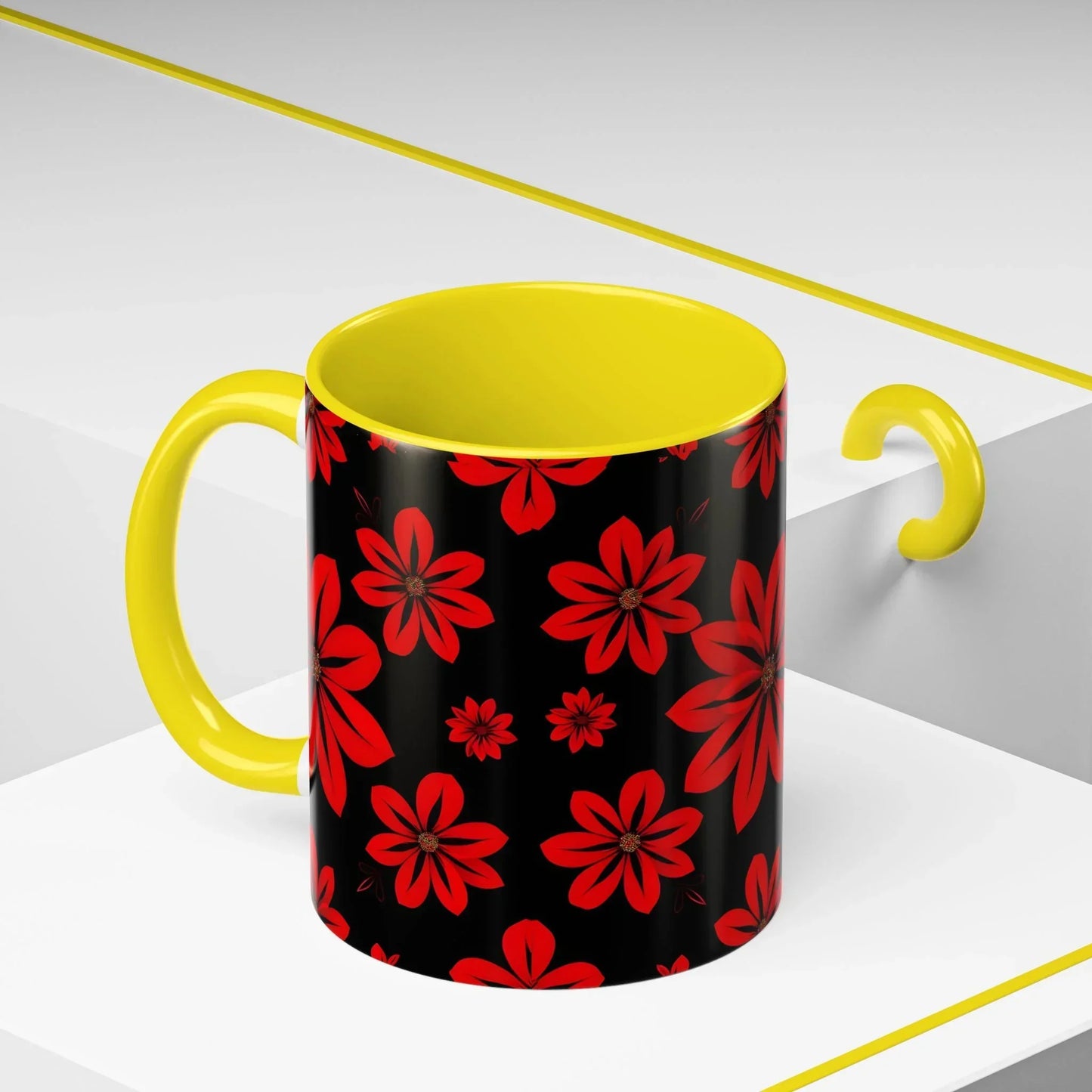 Accent Red Floral Coffee Mug – 11oz & 15oz - KarArmDesign
