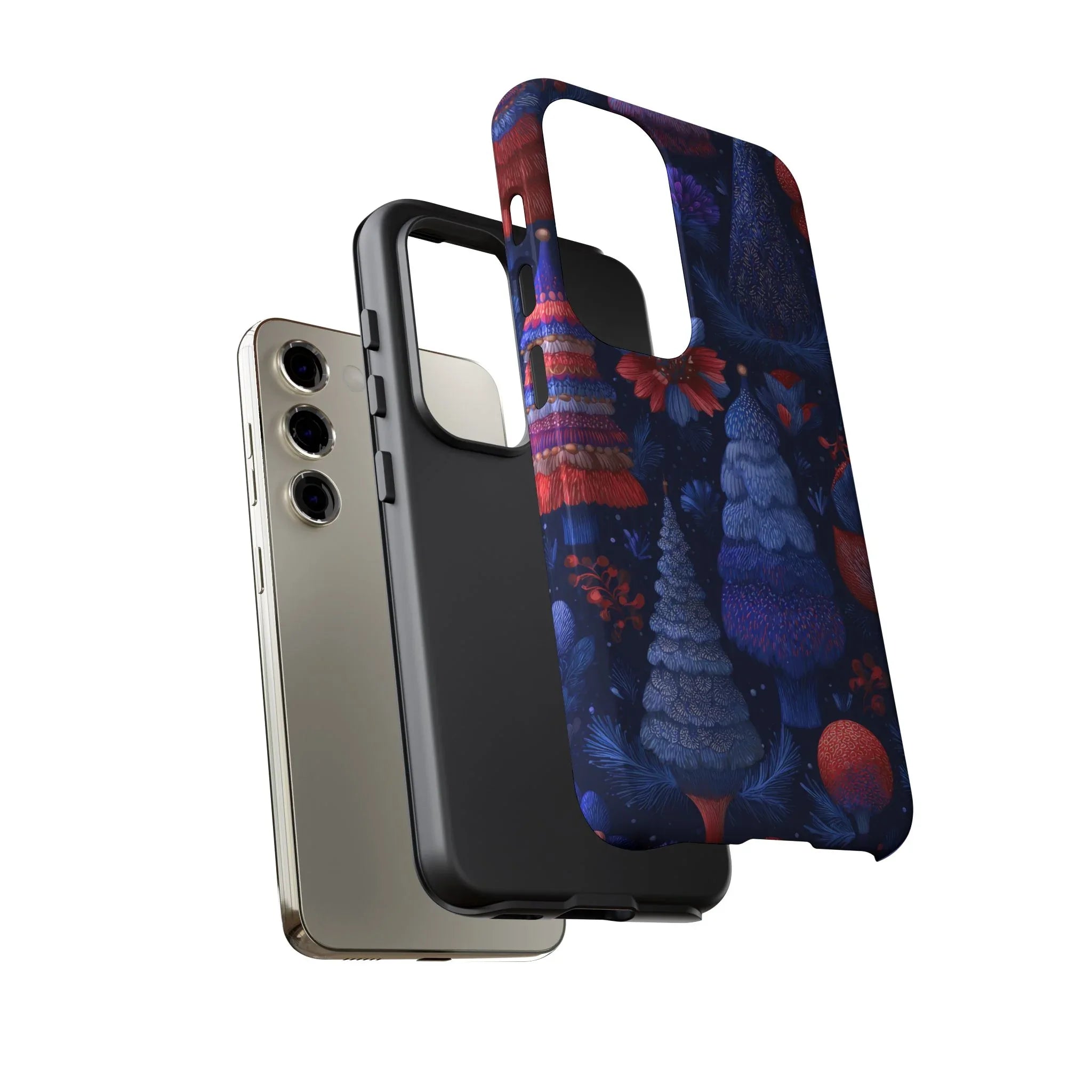 Midnight Blue Christmas Forest Phone Case for iPhone 8-17 and Galaxy S21–S25 - KARARMDESIGN