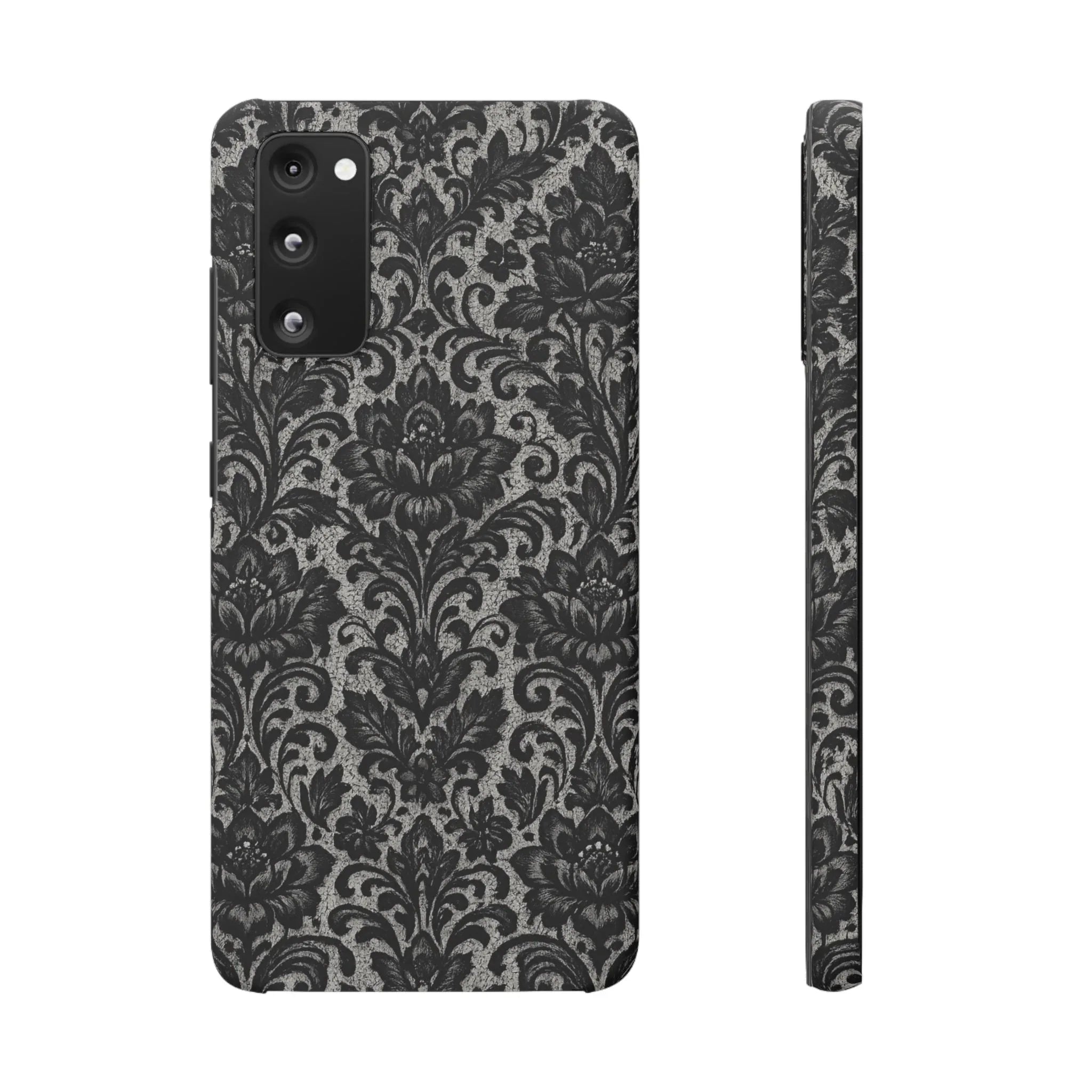Black Damask Floral Phone Case for iPhone 11-17 and Galaxy S20-S25 - KARARMDESIGN