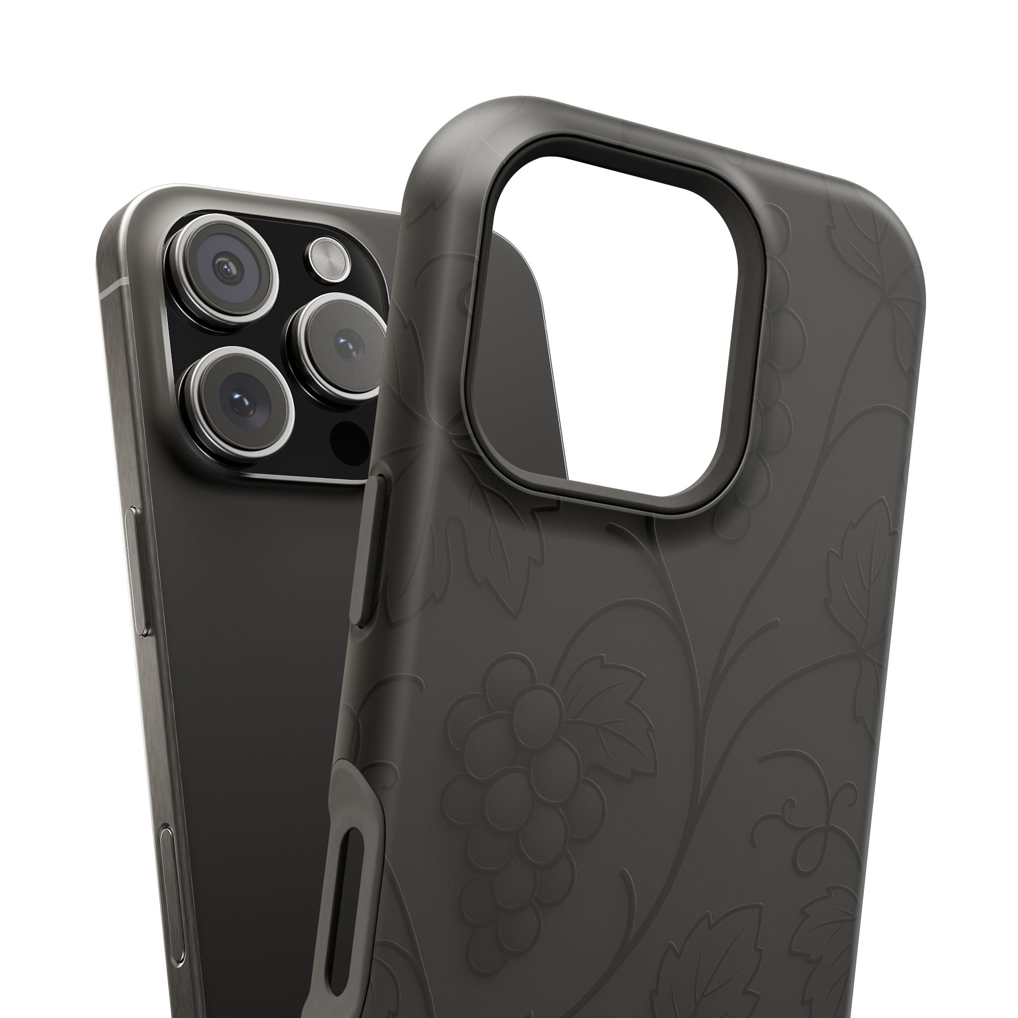 Embossed Grape Leaf Phone Case – Elegant Black Design for iPhone & Samsung