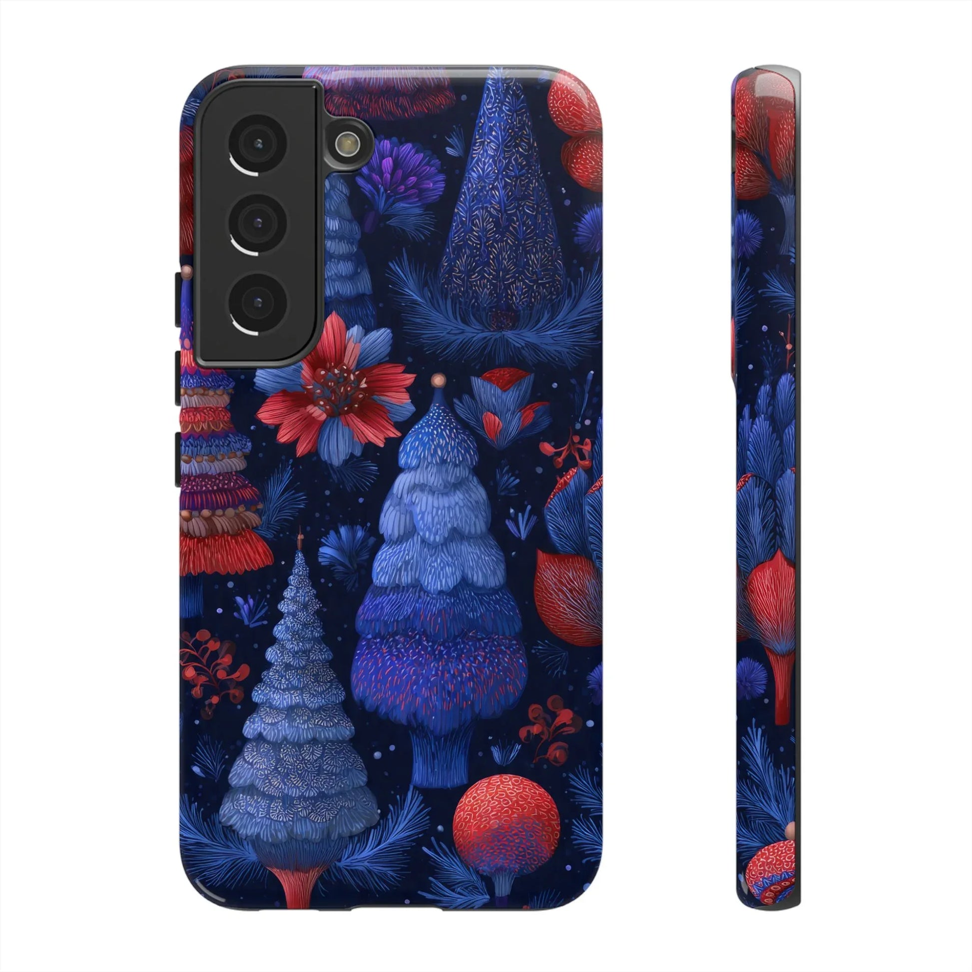 Midnight Blue Christmas Forest Phone Case for iPhone 8-17 and Galaxy S21–S25 - KARARMDESIGN