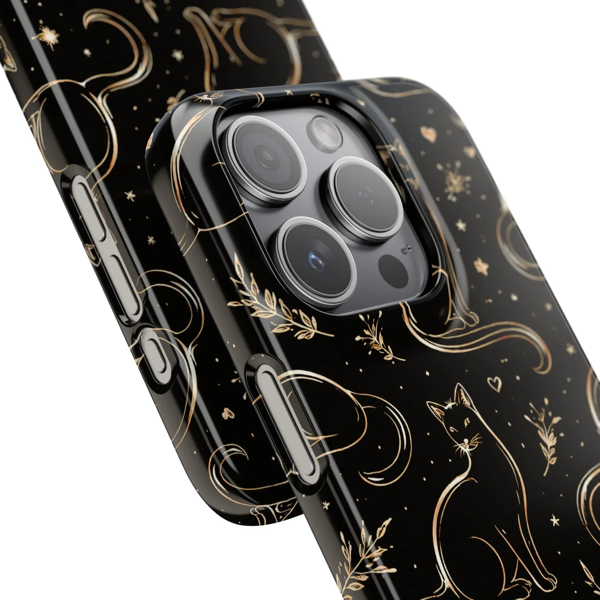 Golden Cat Pattern Phone Case for iPhone 11–17 & Galaxy S21–S25 - KARARMDESIGN
