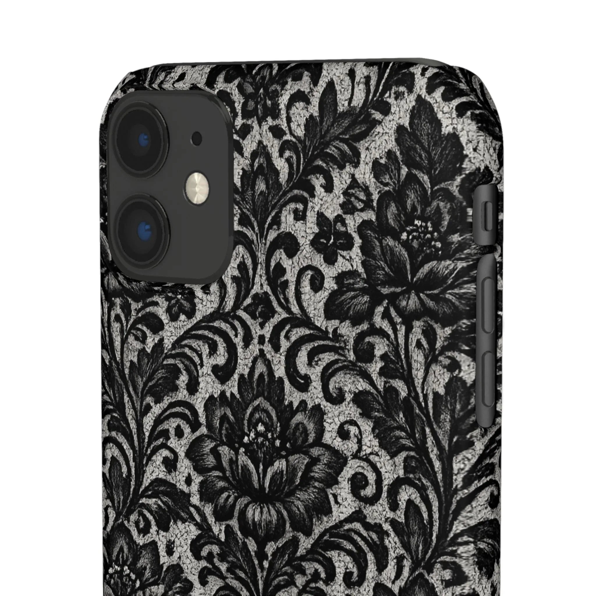 Black Damask Floral Phone Case for iPhone 11-17 and Galaxy S20-S25 - KARARMDESIGN