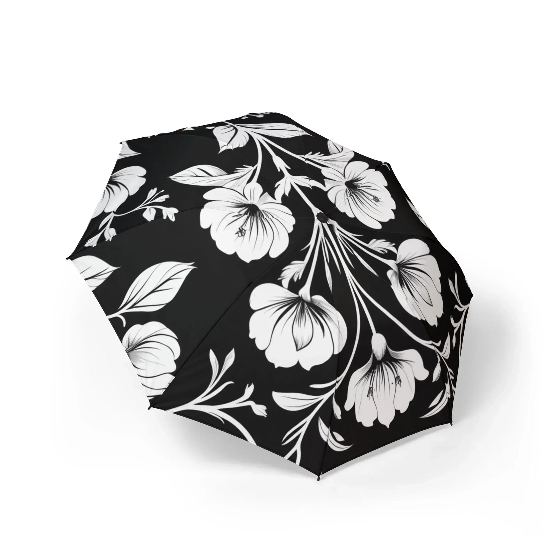Elegant Black and White Floral Umbrella - KarArmDesign