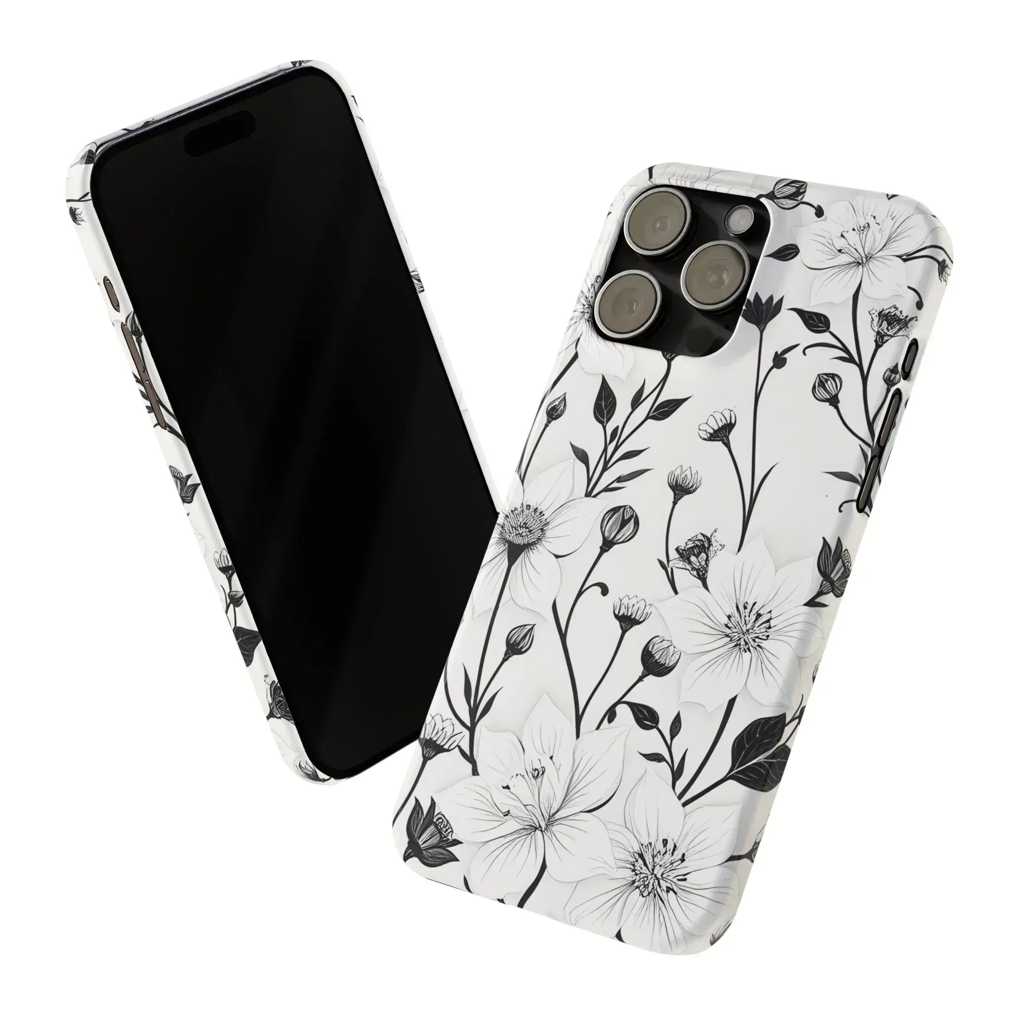 Monochrome Bloom Floral Phone Case for iPhone 11-16 - KARARMDESIGN