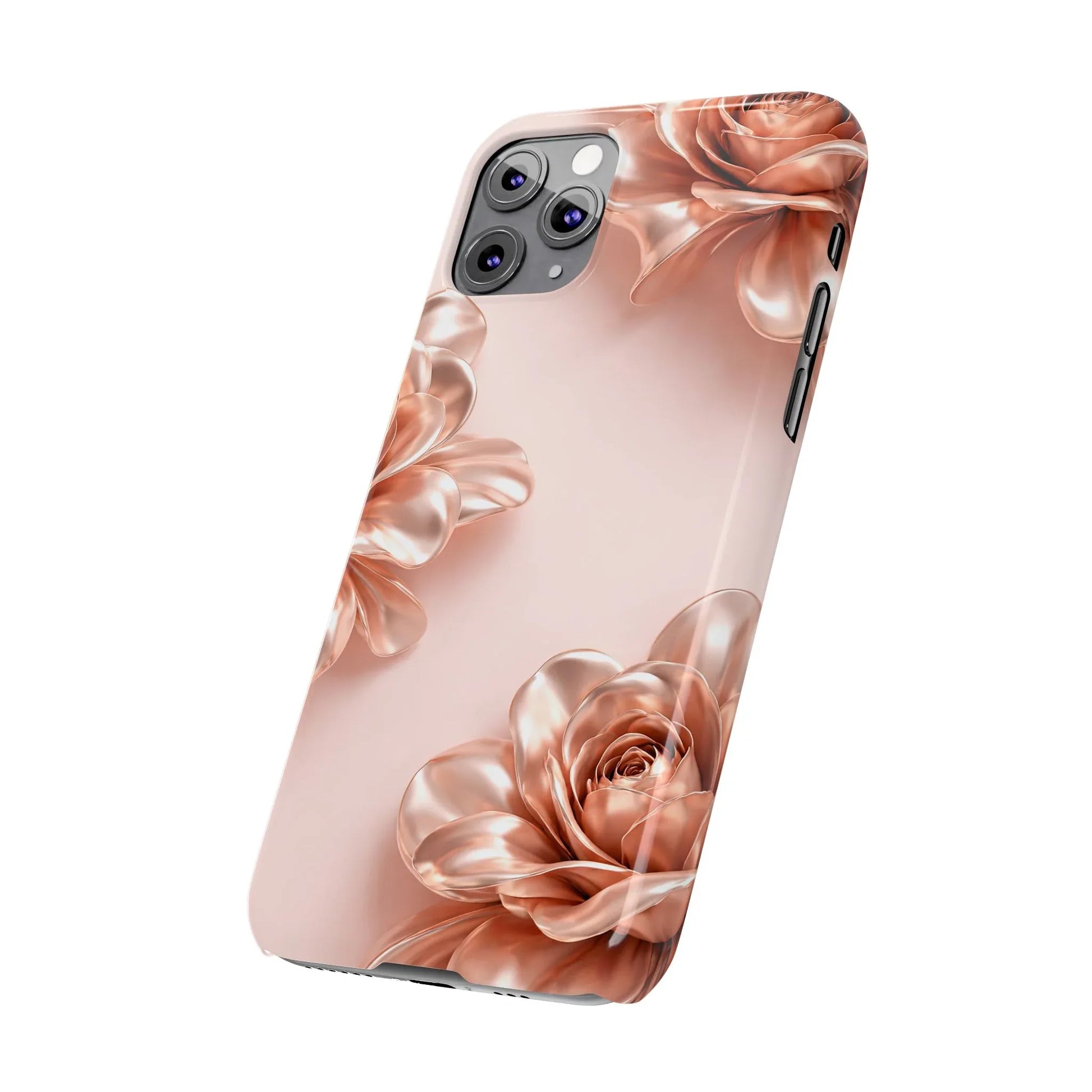 Blush Metallic Flower Case for iPhone 11-17 - KARARMDESIGN