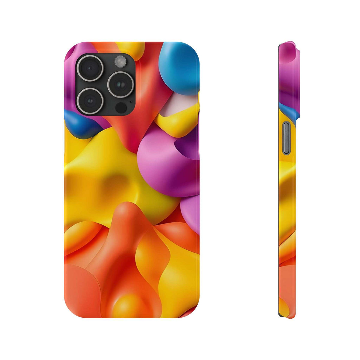Multicolor abstract phone case with camera cutouts and side button openings