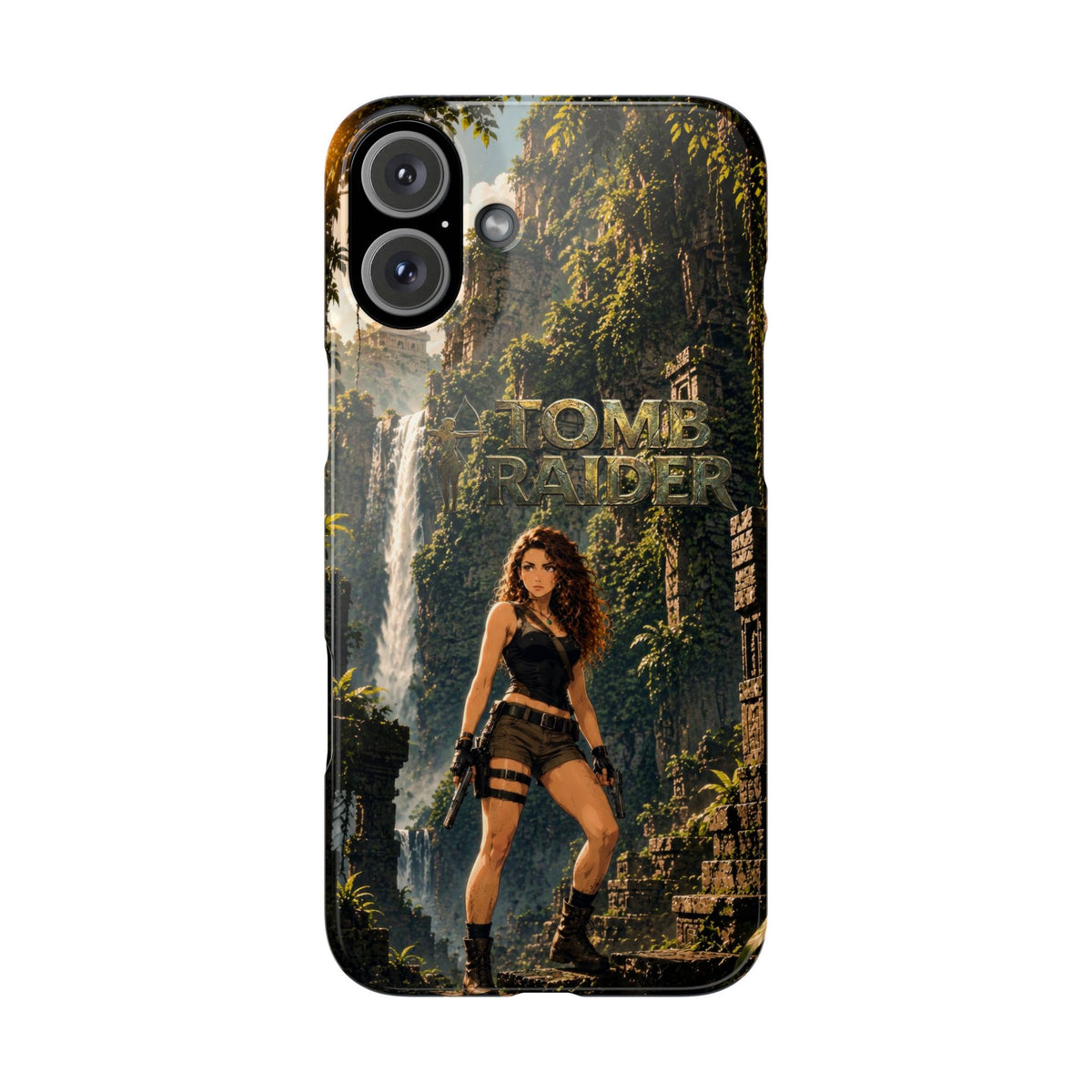 Phone case for iPhone 11–17 showing jungle adventurer artwork and camera openings