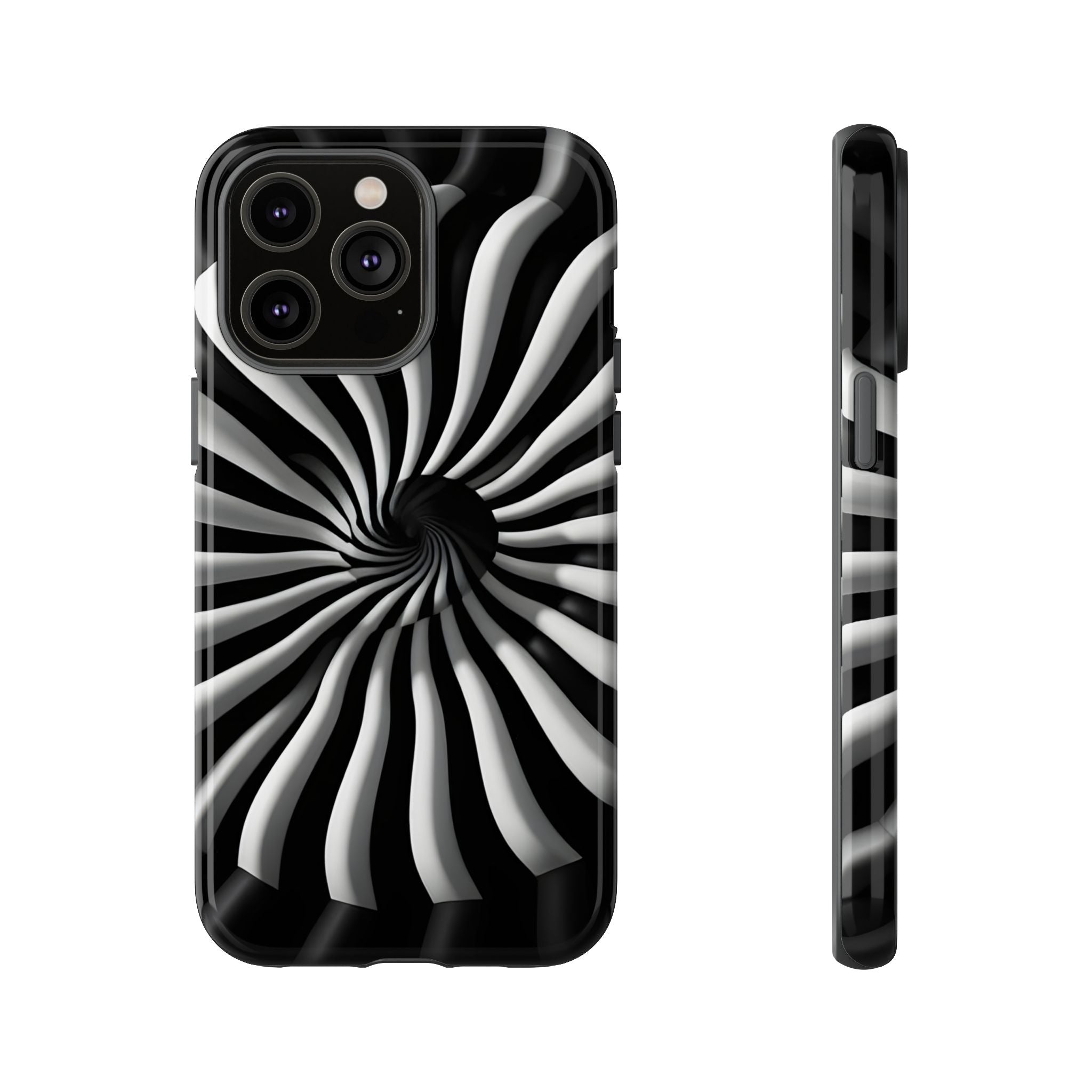 Hypnotic Black and White Spiral Phone Case – Optical Illusion Design for iPhone & Galaxy