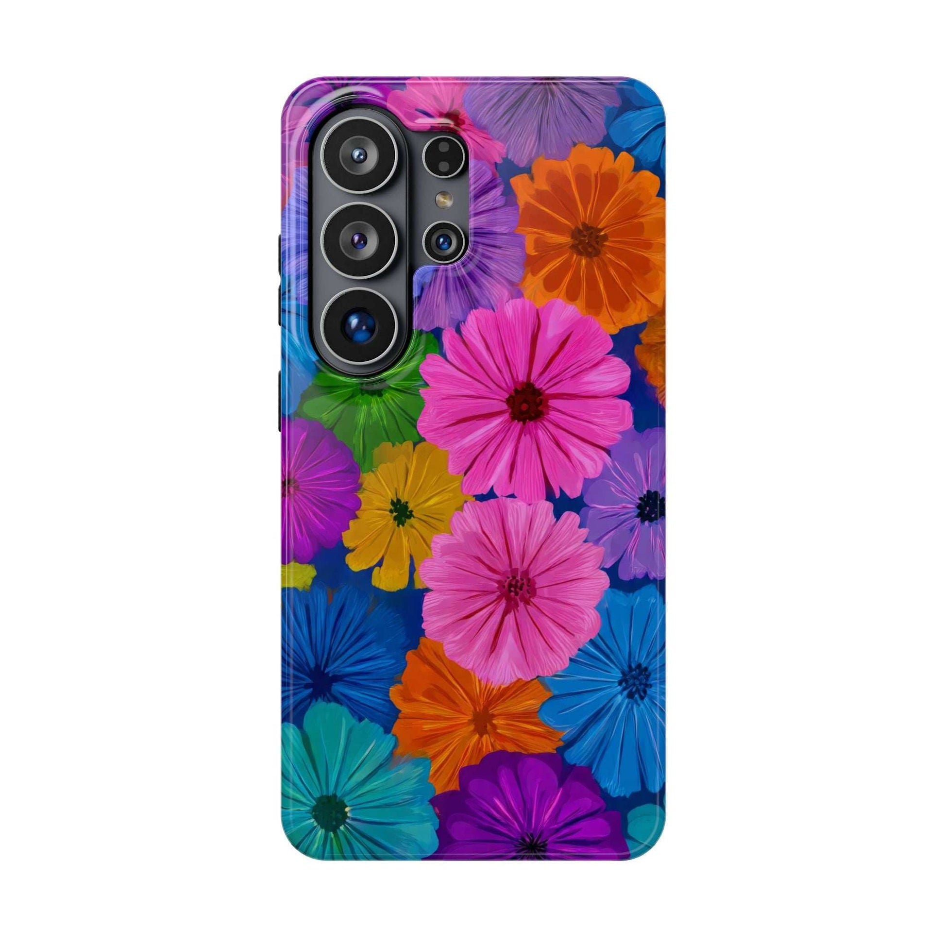 Floral phone case with multiple camera openings on the back panel