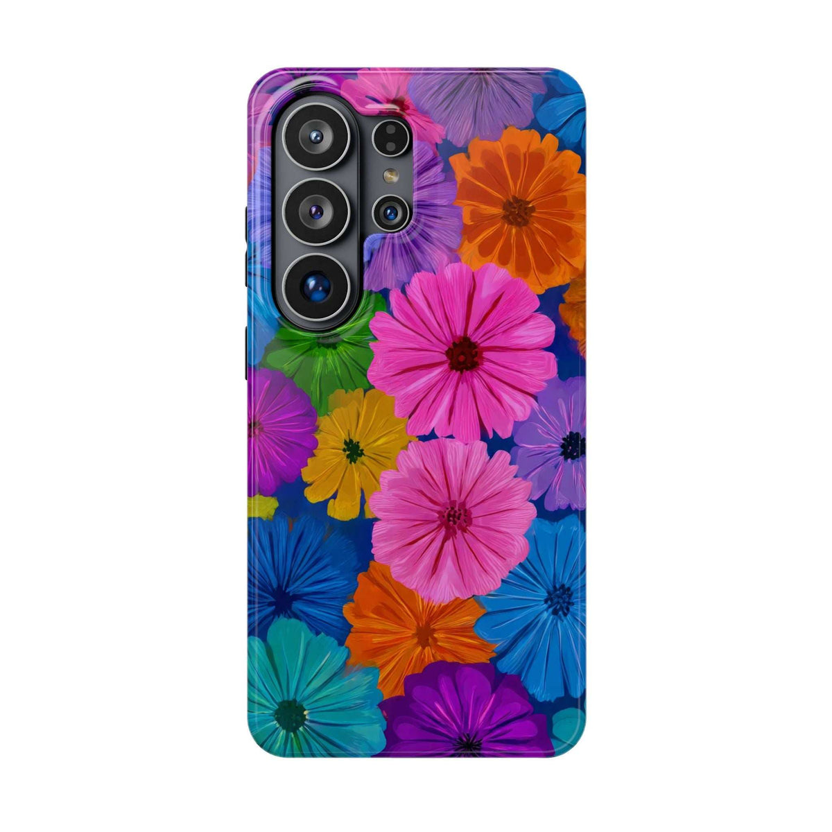 Floral phone case with multiple camera openings on the back panel