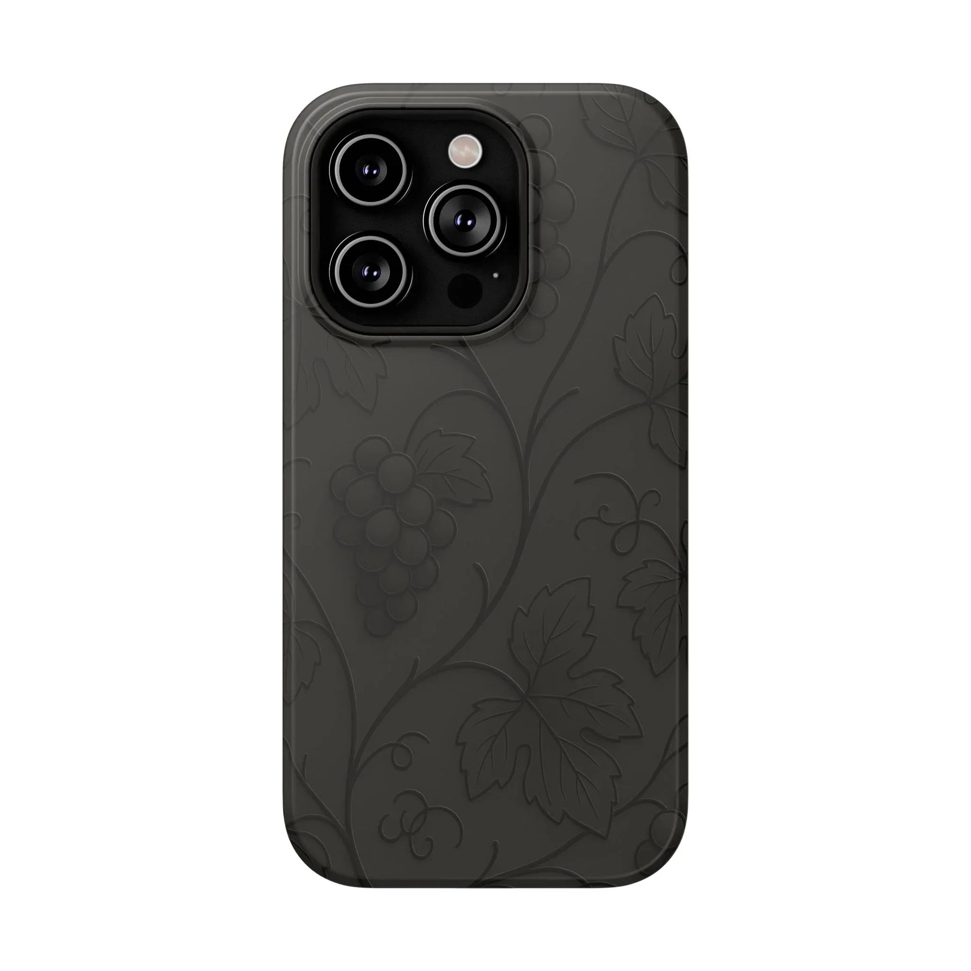 Elegant Embossed Grape Leaf Black Phone Case for iPhone and Galaxy - KARARMDESIGN