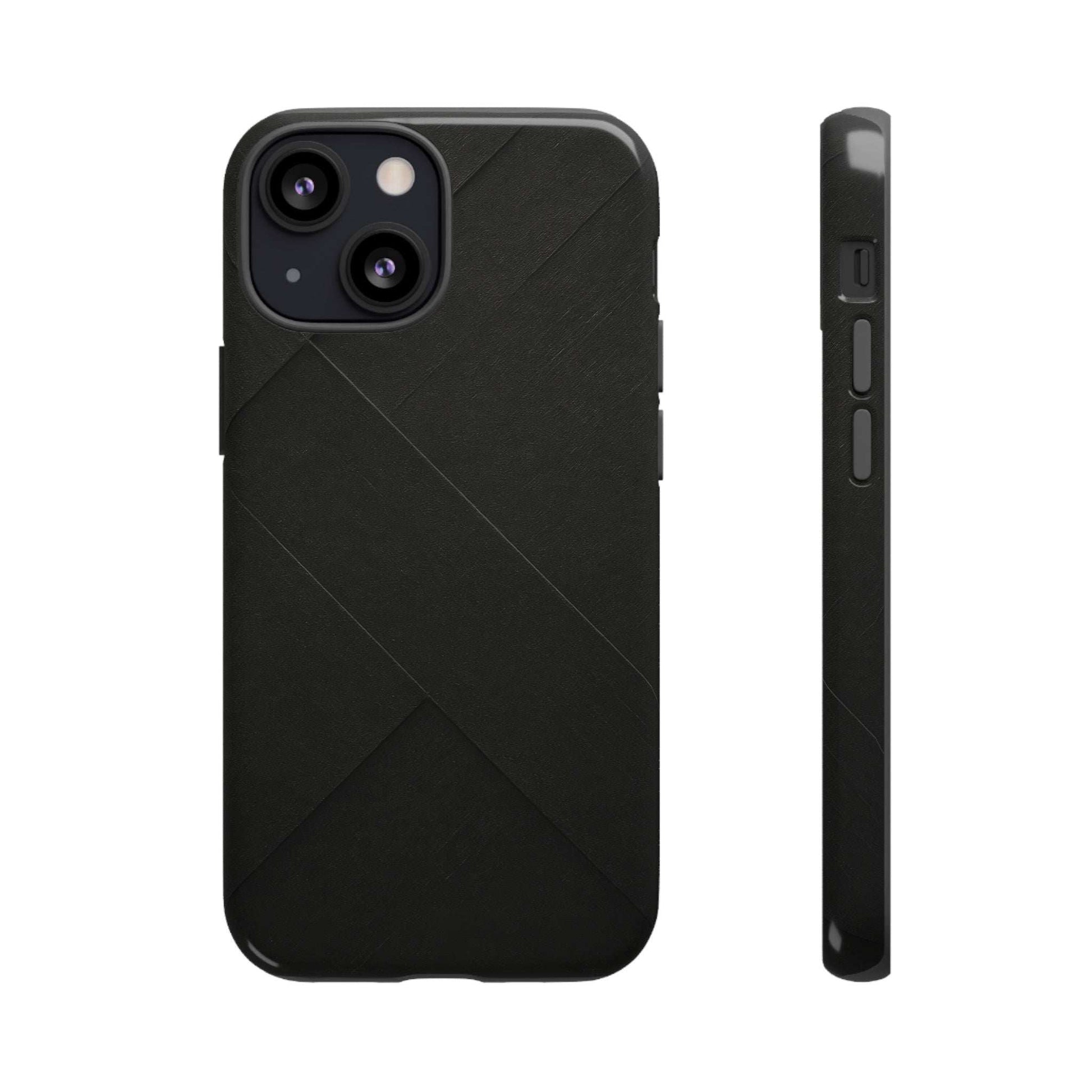 Matte black phone case with diagonal line pattern and accessible side buttons