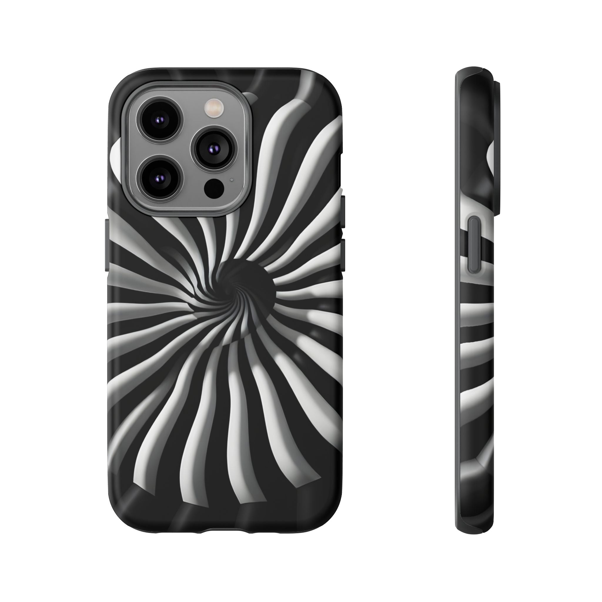 Hypnotic Black and White Spiral Phone Case – Optical Illusion Design for iPhone & Galaxy