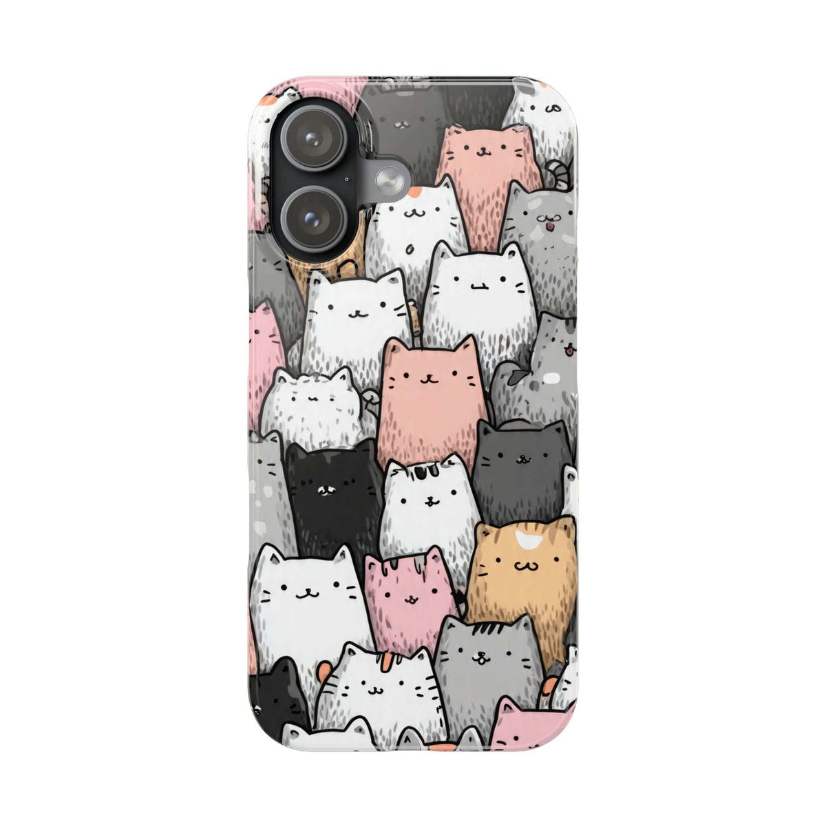 iPhone 11-17 cat patterned phone case with rounded corners and camera cutouts