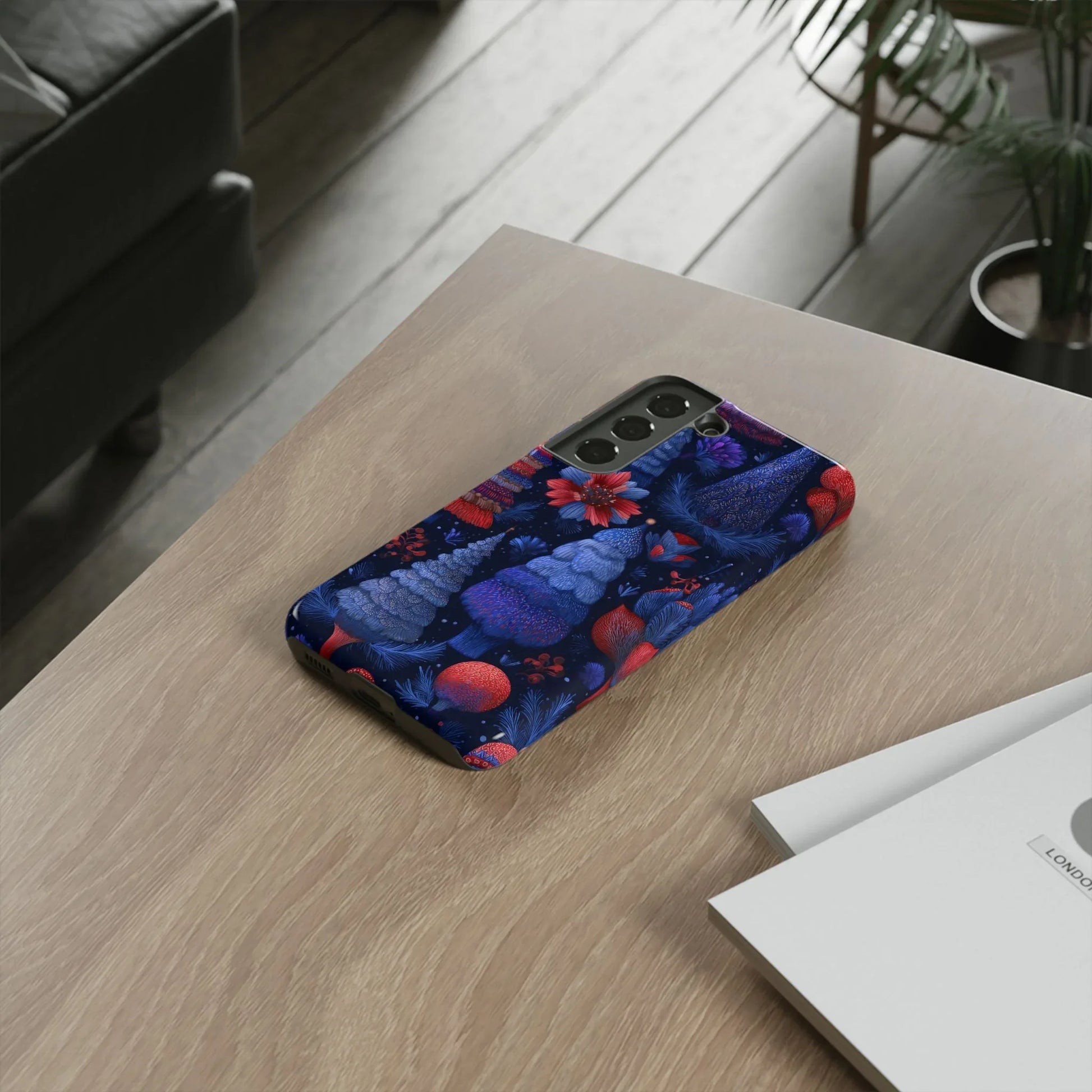 Midnight Blue Christmas Forest Phone Case for iPhone 8-17 and Galaxy S21–S25 - KARARMDESIGN