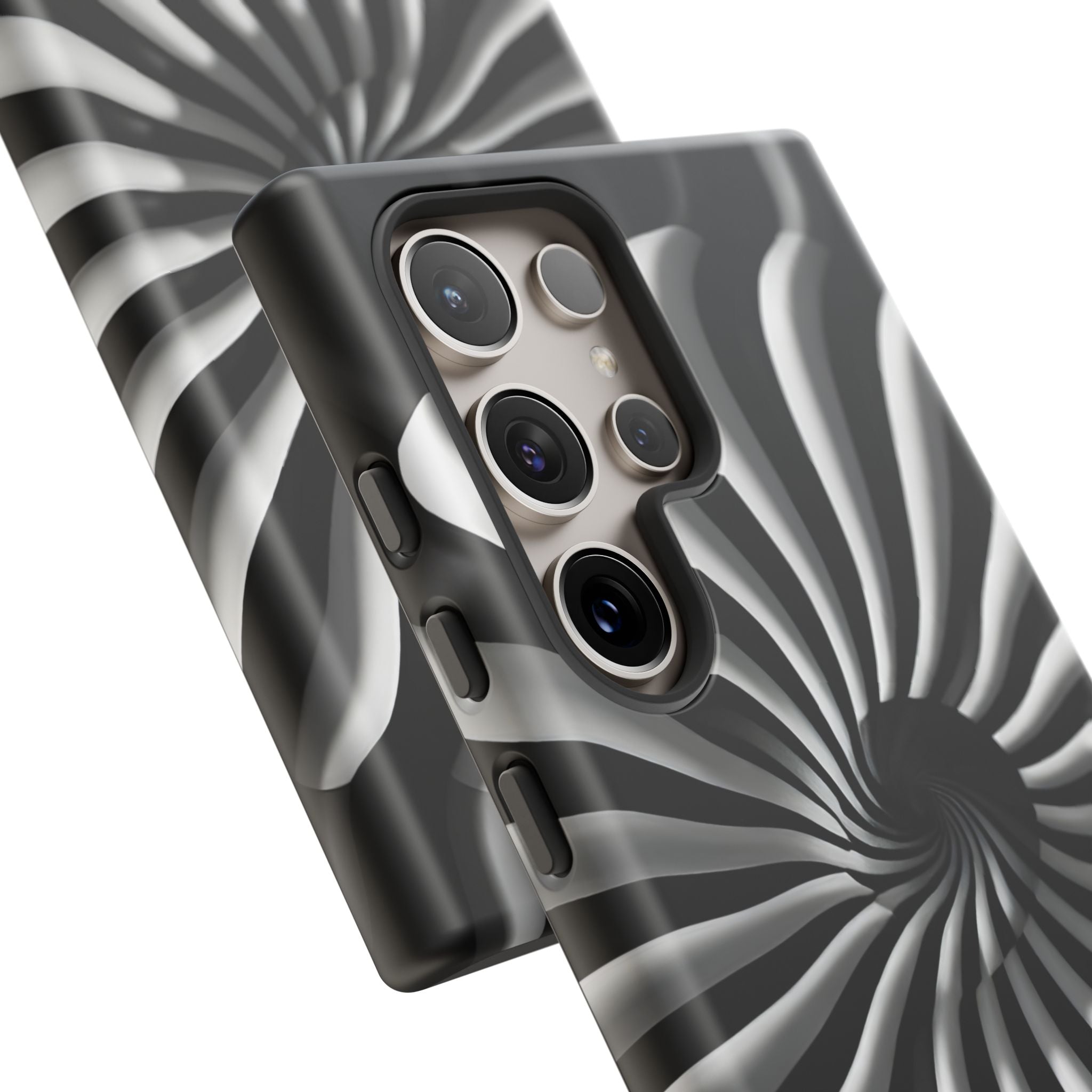 Hypnotic Black and White Spiral Phone Case – Optical Illusion Design for iPhone & Galaxy
