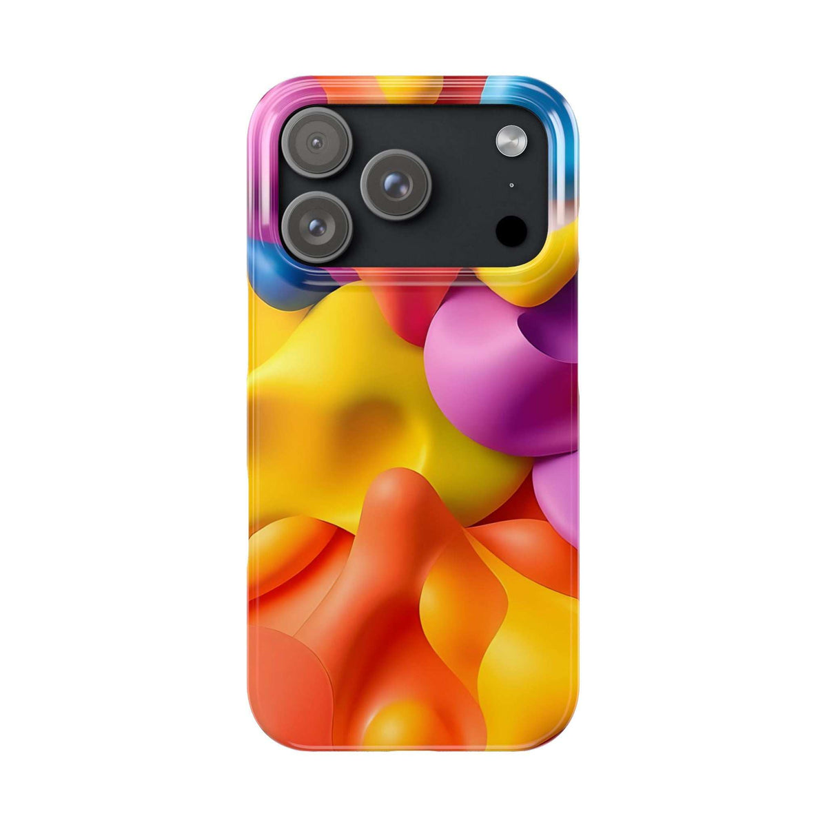 Abstract multicolor phone case for iPhone 11-17 featuring a multi-lens camera cutout