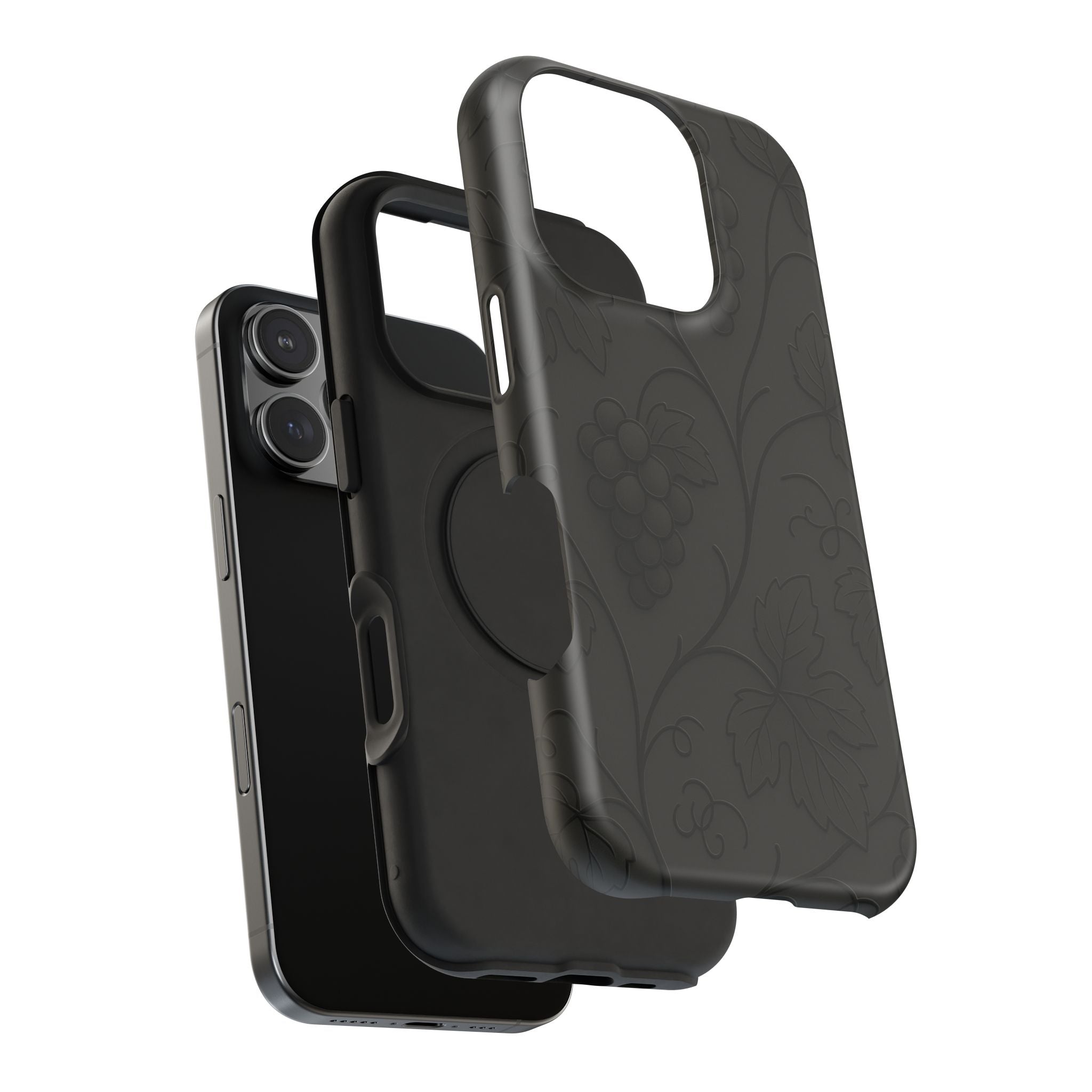 Embossed Grape Leaf Phone Case – Elegant Black Design for iPhone & Samsung