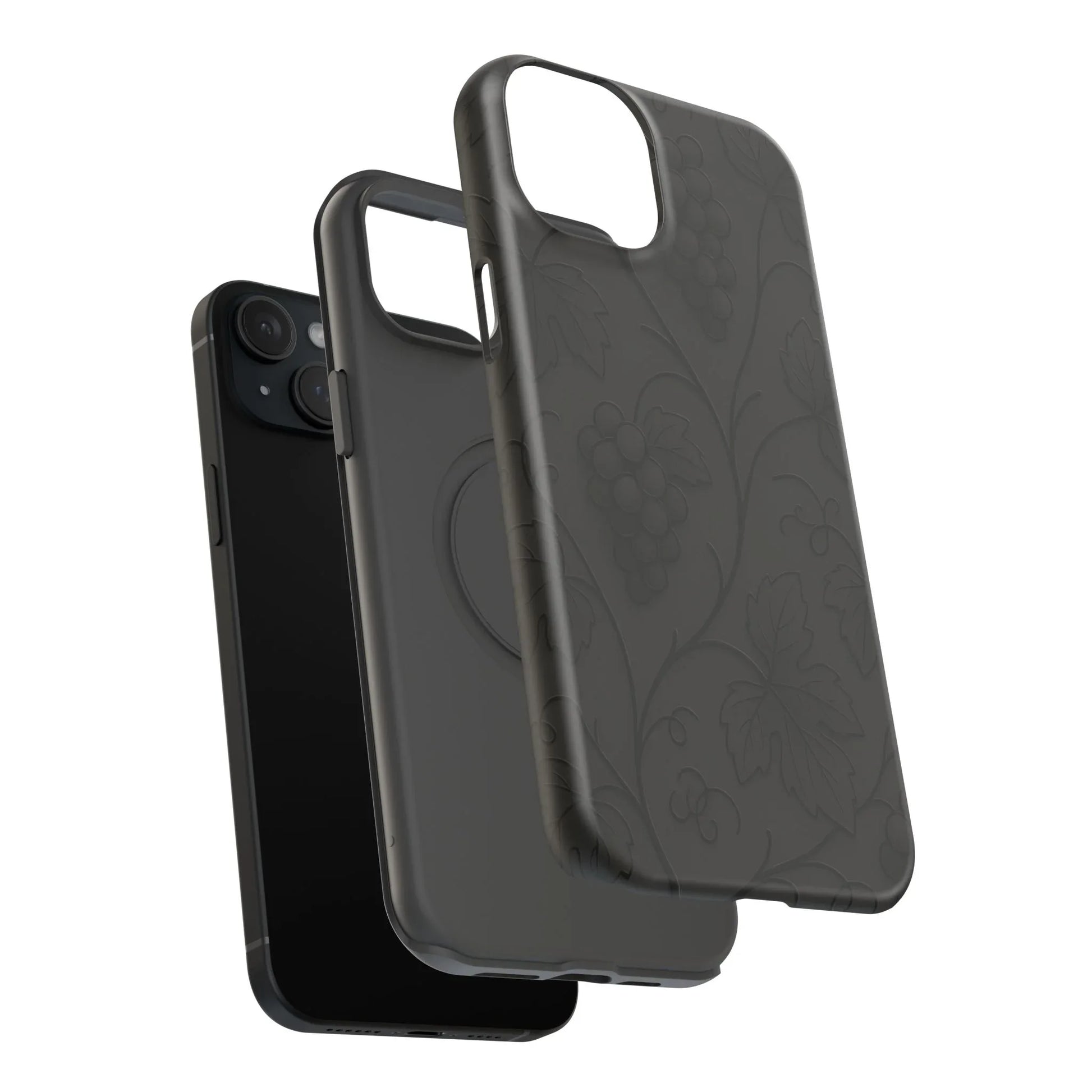 Elegant Embossed Grape Leaf Black Phone Case for iPhone and Galaxy - KARARMDESIGN