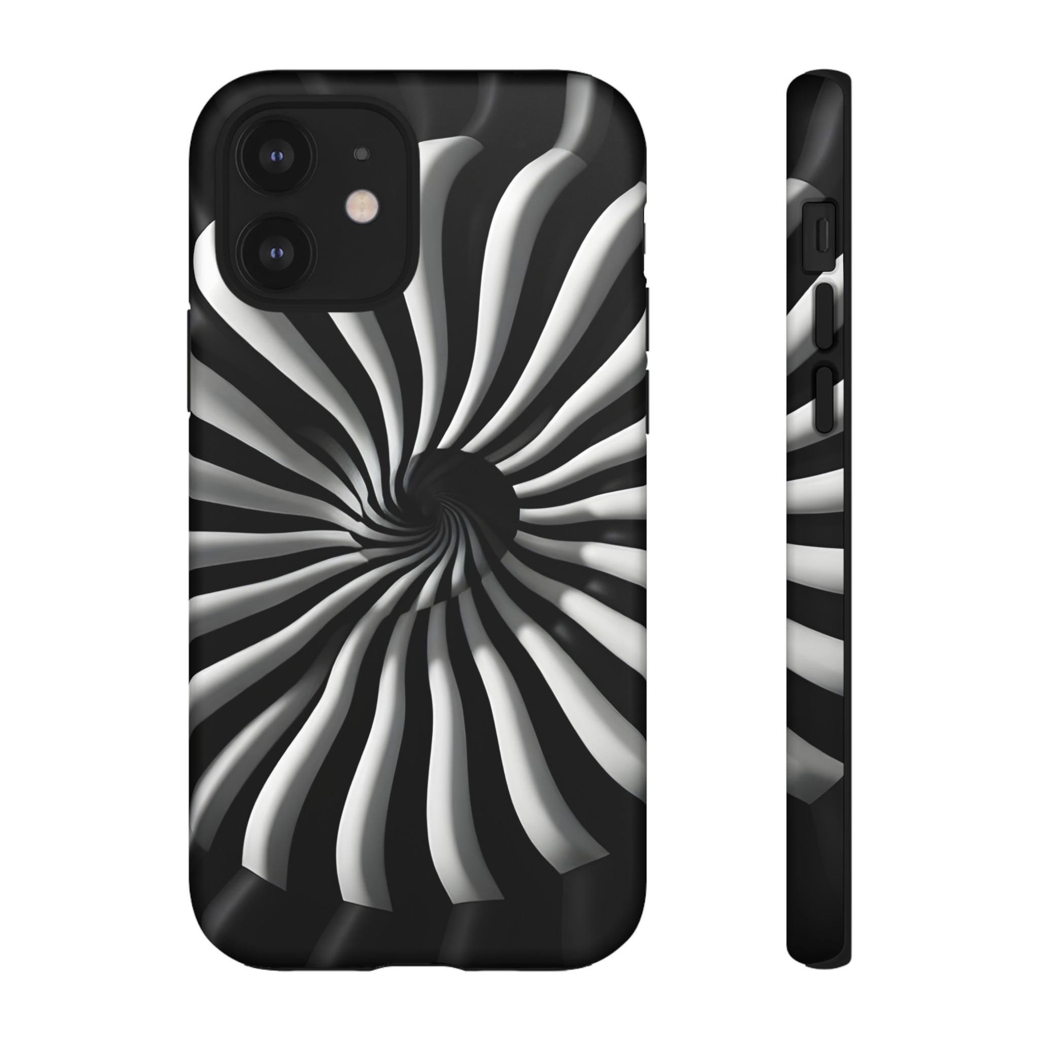 Hypnotic Black and White Spiral Phone Case – Optical Illusion Design for iPhone & Galaxy