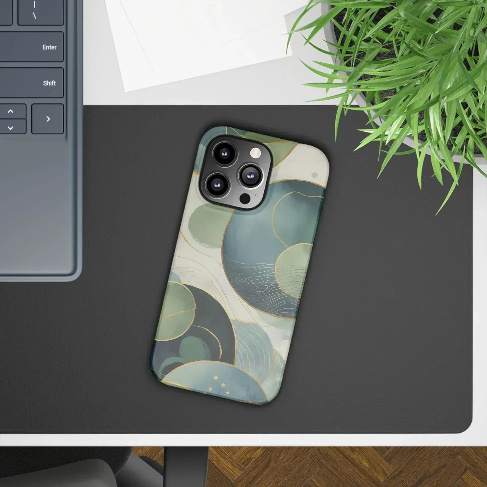 Abstract Teal Slim Phone Case for iPhone 12-16 - KARARMDESIGN