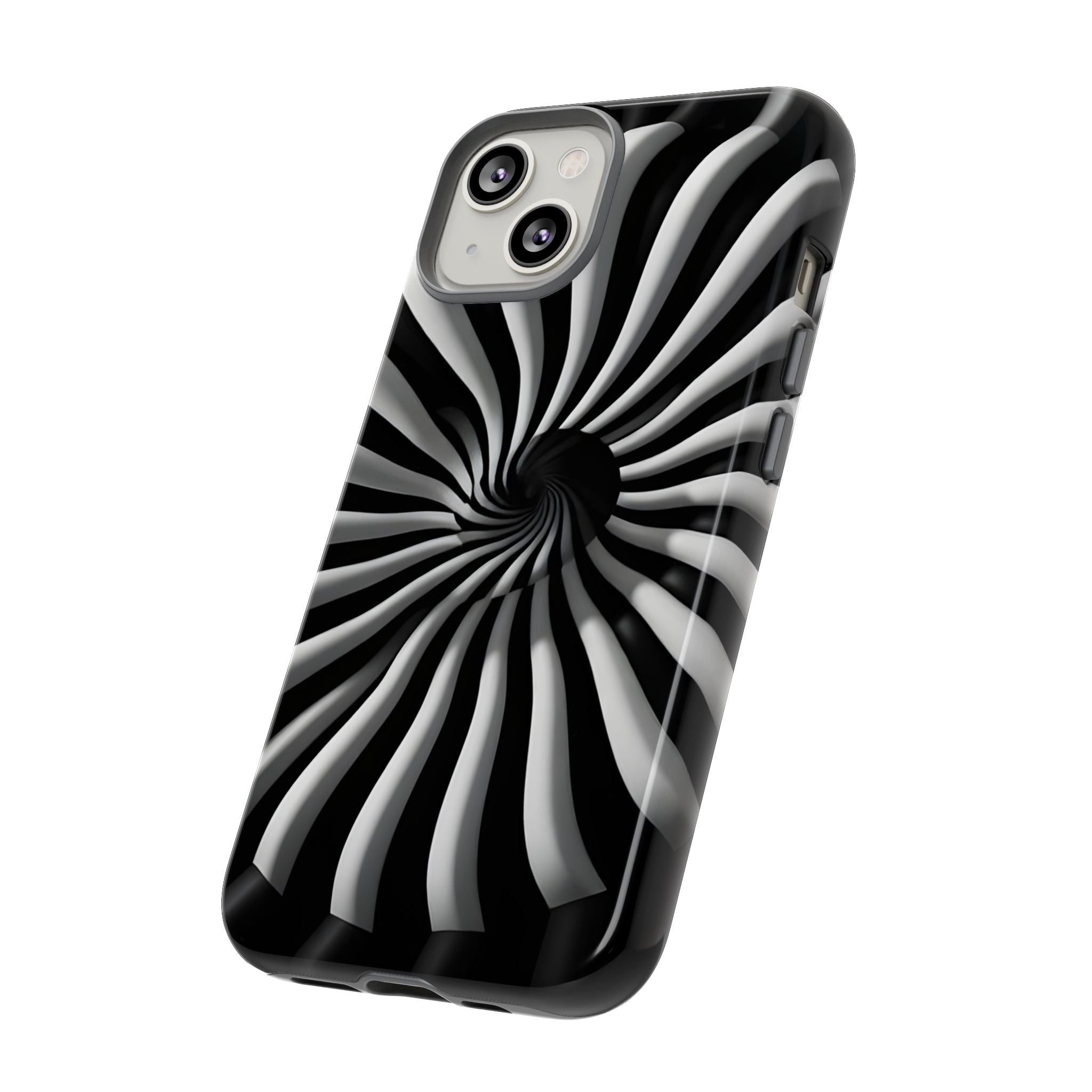 Hypnotic Black and White Spiral Phone Case – Optical Illusion Design for iPhone & Galaxy