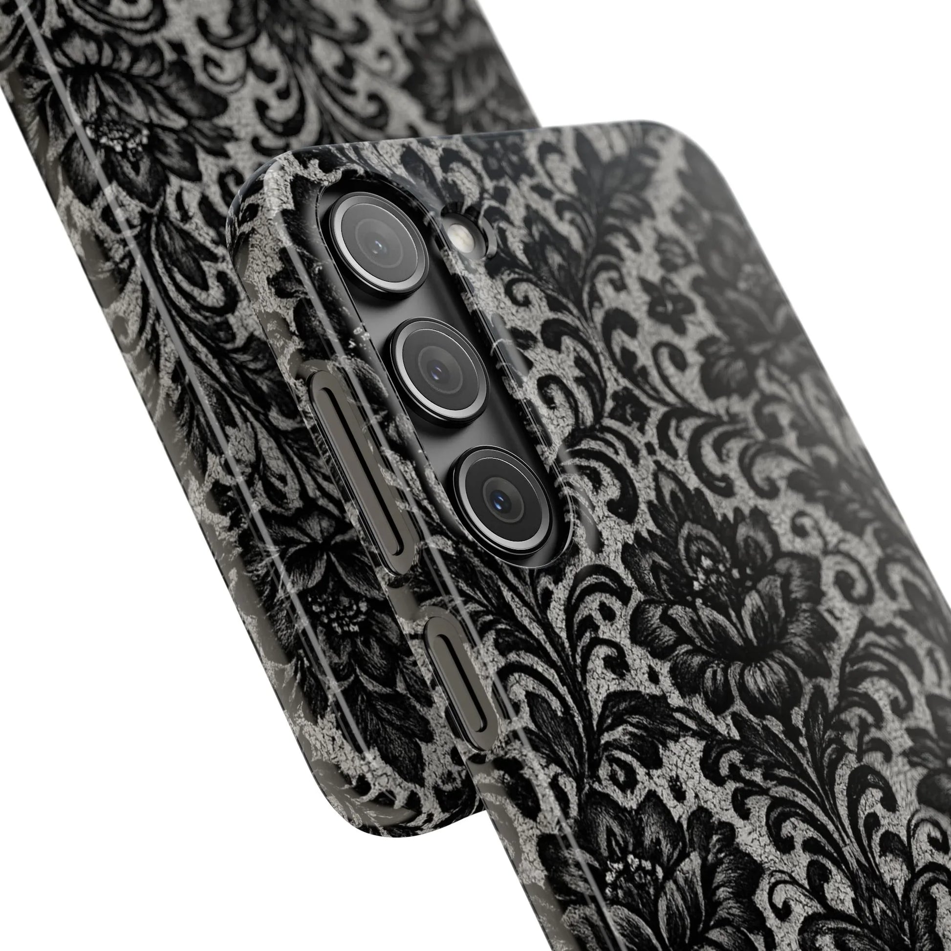 Black Damask Floral Phone Case for iPhone 11-17 and Galaxy S20-S25 - KARARMDESIGN