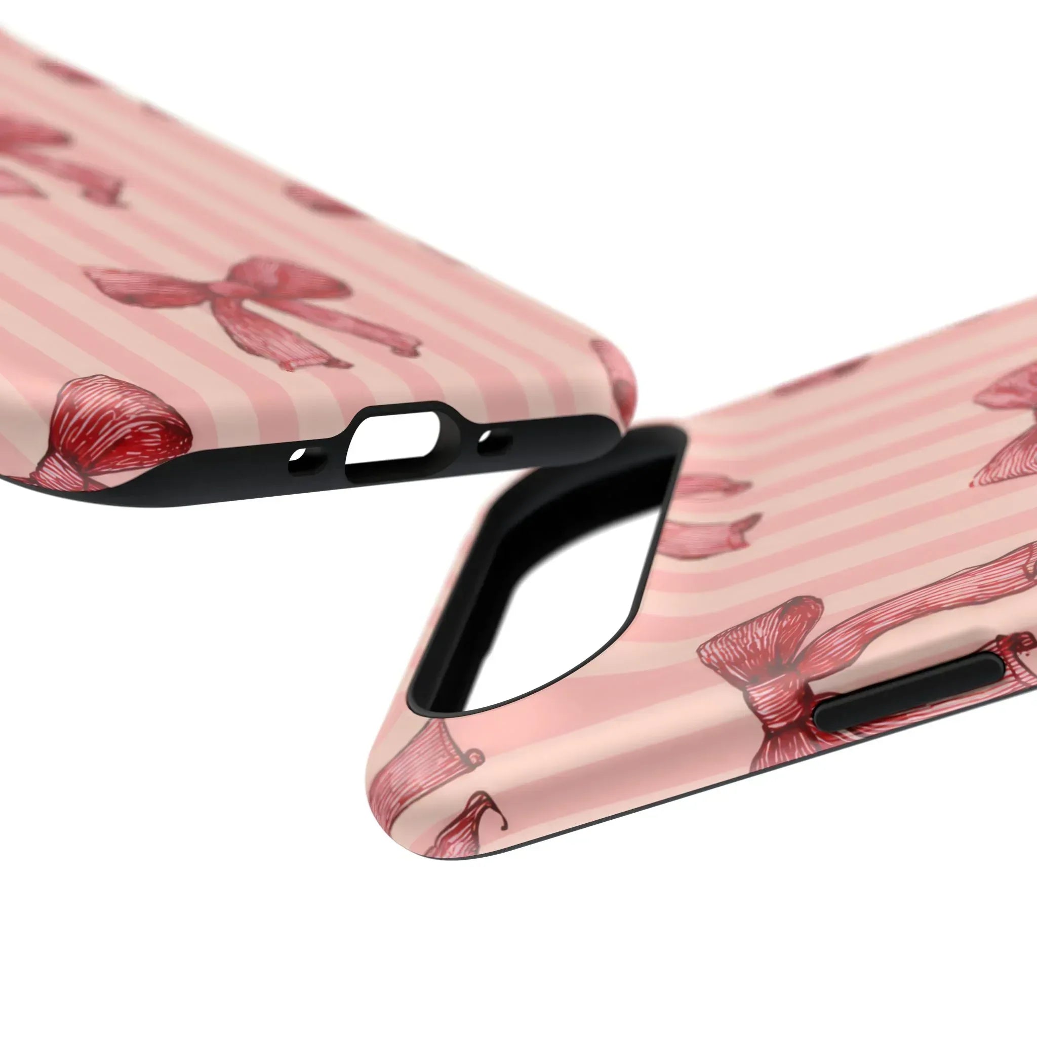 Red Bow Stripe Phone Case for iPhone 11-17 & Galaxy S21-S22 - KARARMDESIGN