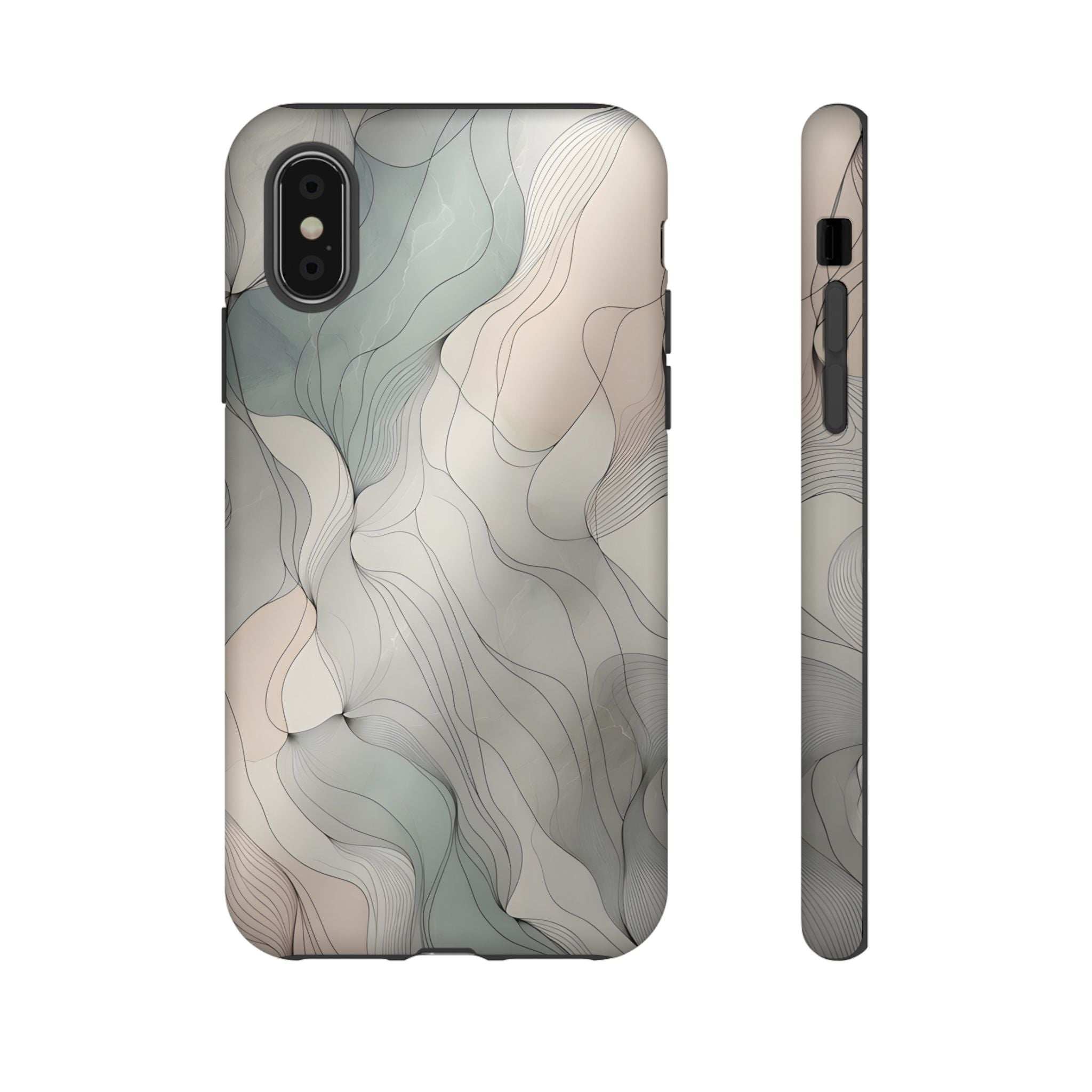 Pastel wave phone case with blue and cream wavy lines; slim protective fit with side buttons