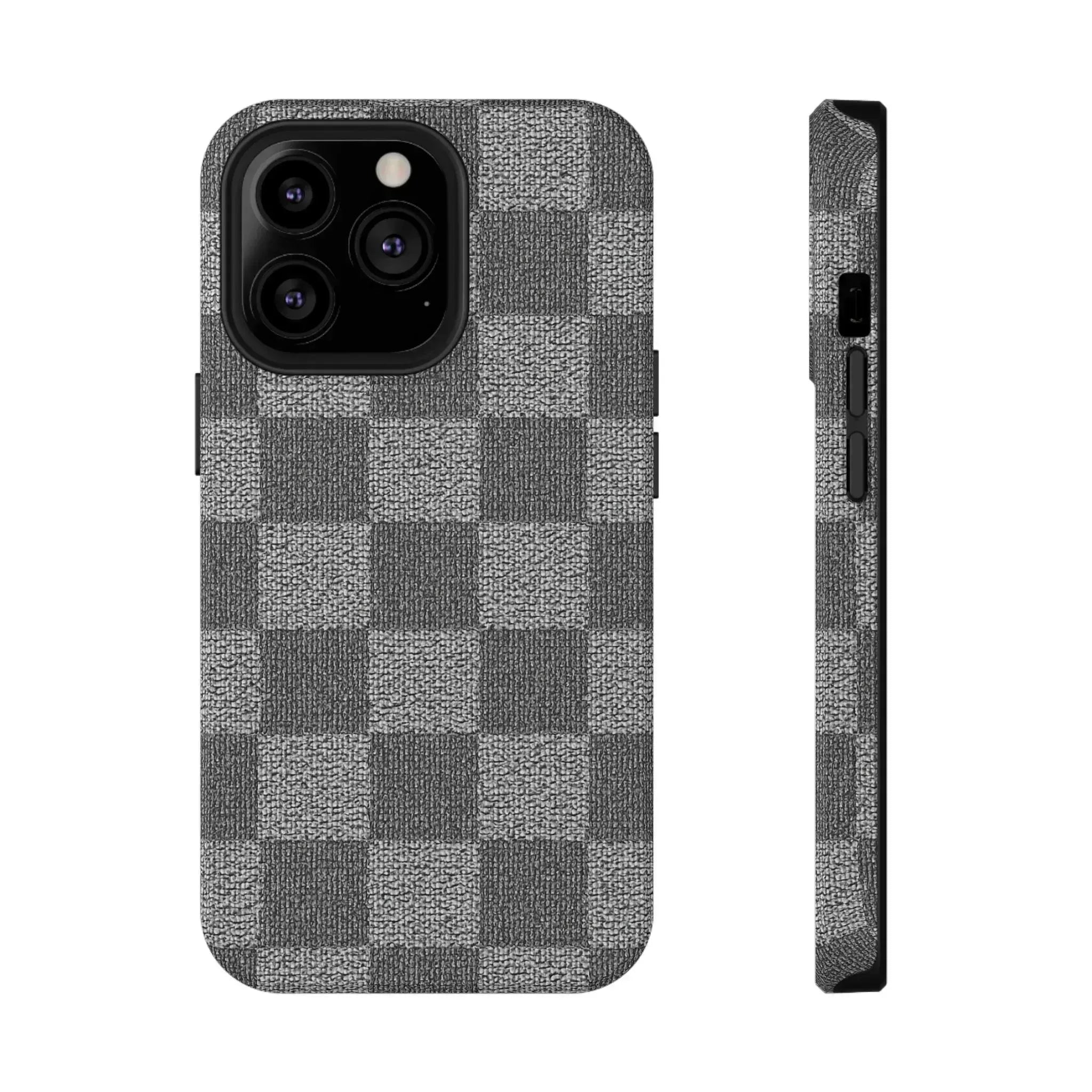 Gray Checkered Phone Case for iPhone 12-16 and Galaxy S21-S22 - KARARMDESIGN