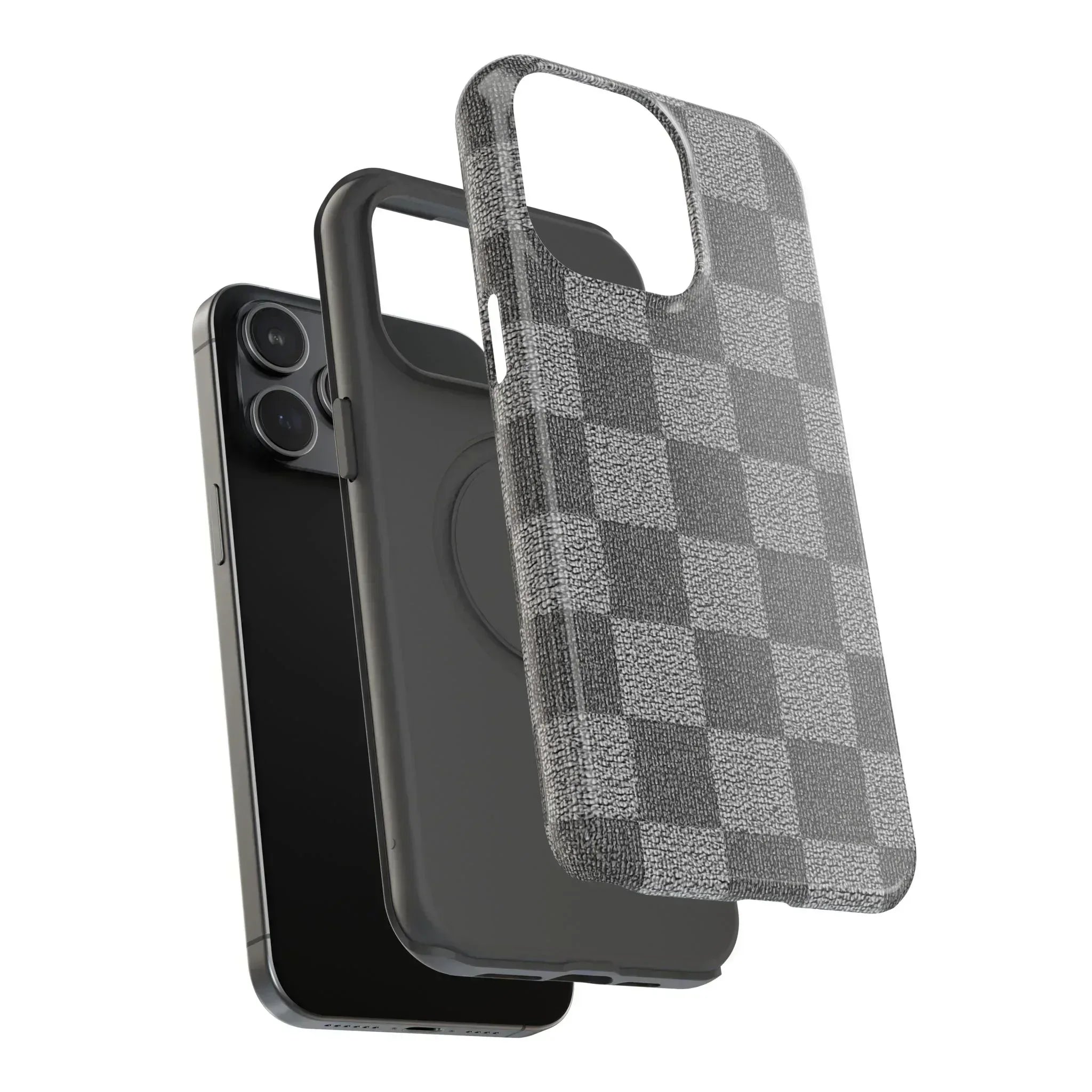 Gray Checkered Phone Case for iPhone 12-16 and Galaxy S21-S22 - KARARMDESIGN