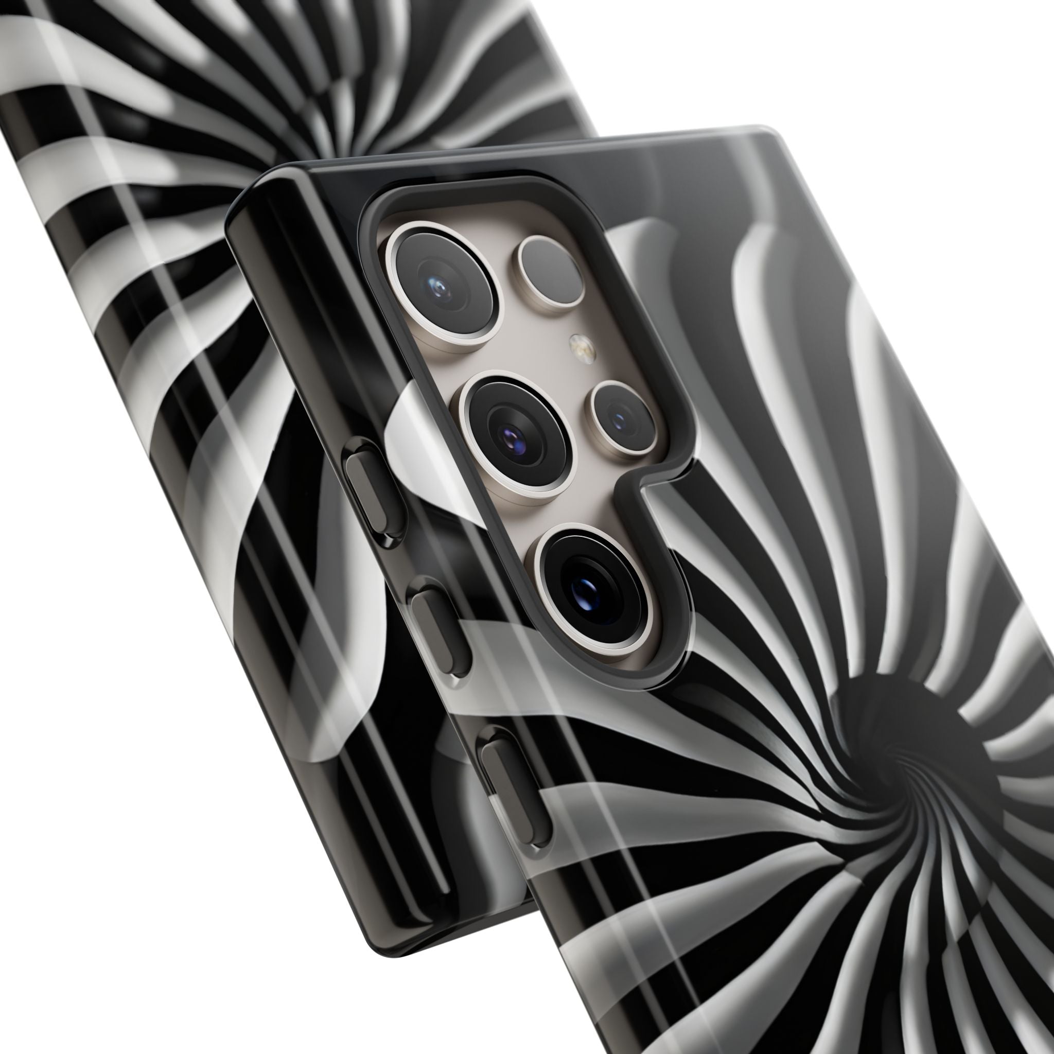 Hypnotic Black and White Spiral Phone Case – Optical Illusion Design for iPhone & Galaxy