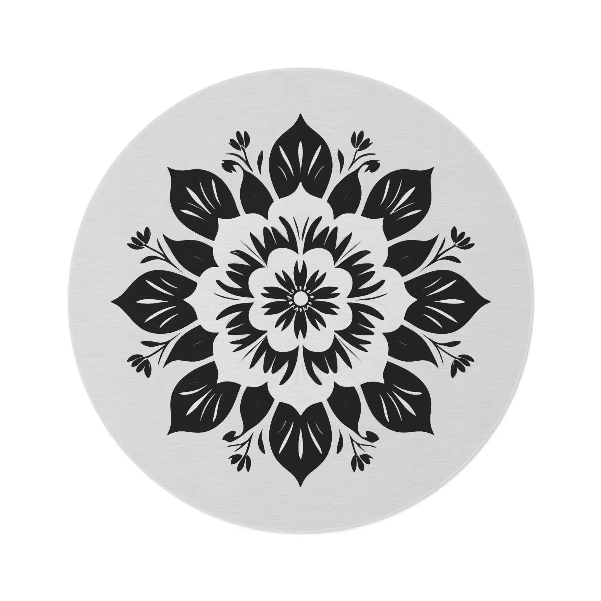 Round Rug with Intricate Black Mandala Pattern - KARARMDESIGN