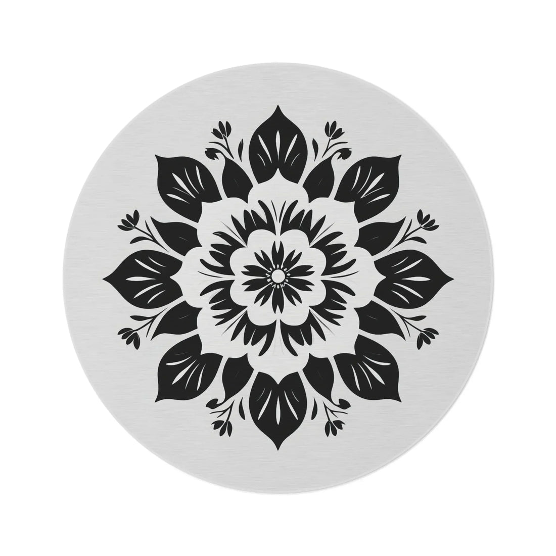 Round Rug with Intricate Black Mandala Pattern - KarArmDesign