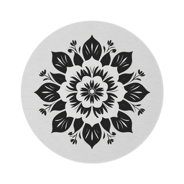 Round Rug with Intricate Black Mandala Pattern - KARARMDESIGN