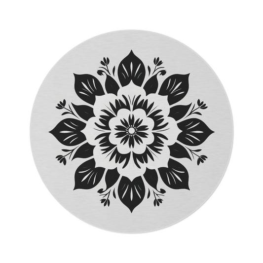 Round Rug with Intricate Black Mandala Pattern - KarArmDesign