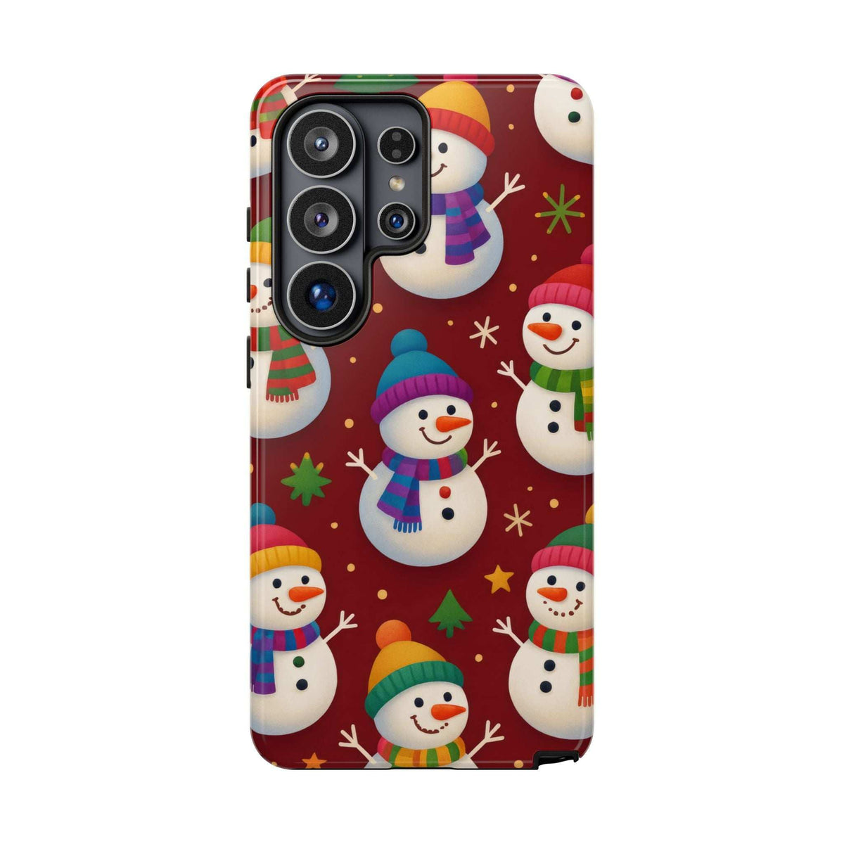 KARARMDESIGN glossy festive snowmen phone case with large camera module and colorful snowman faces