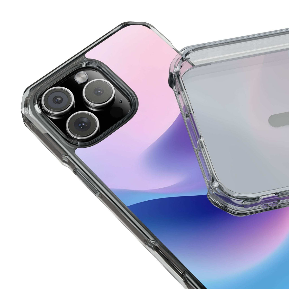 Pastel wave iPhone case with clear back cover and purple-pink-blue wave gradient