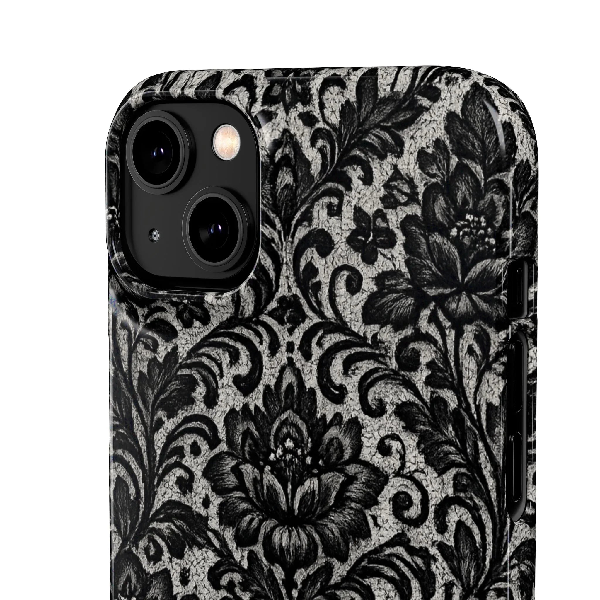 Black Damask Floral Phone Case for iPhone 11-17 and Galaxy S20-S25 - KARARMDESIGN