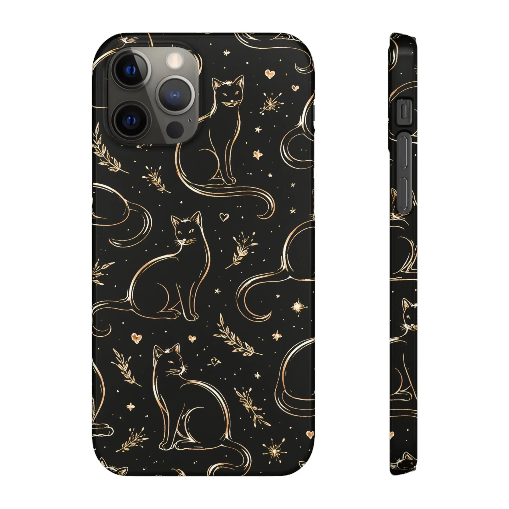 Golden Cat Pattern Phone Case for iPhone 11–17 & Galaxy S21–S25 - KARARMDESIGN