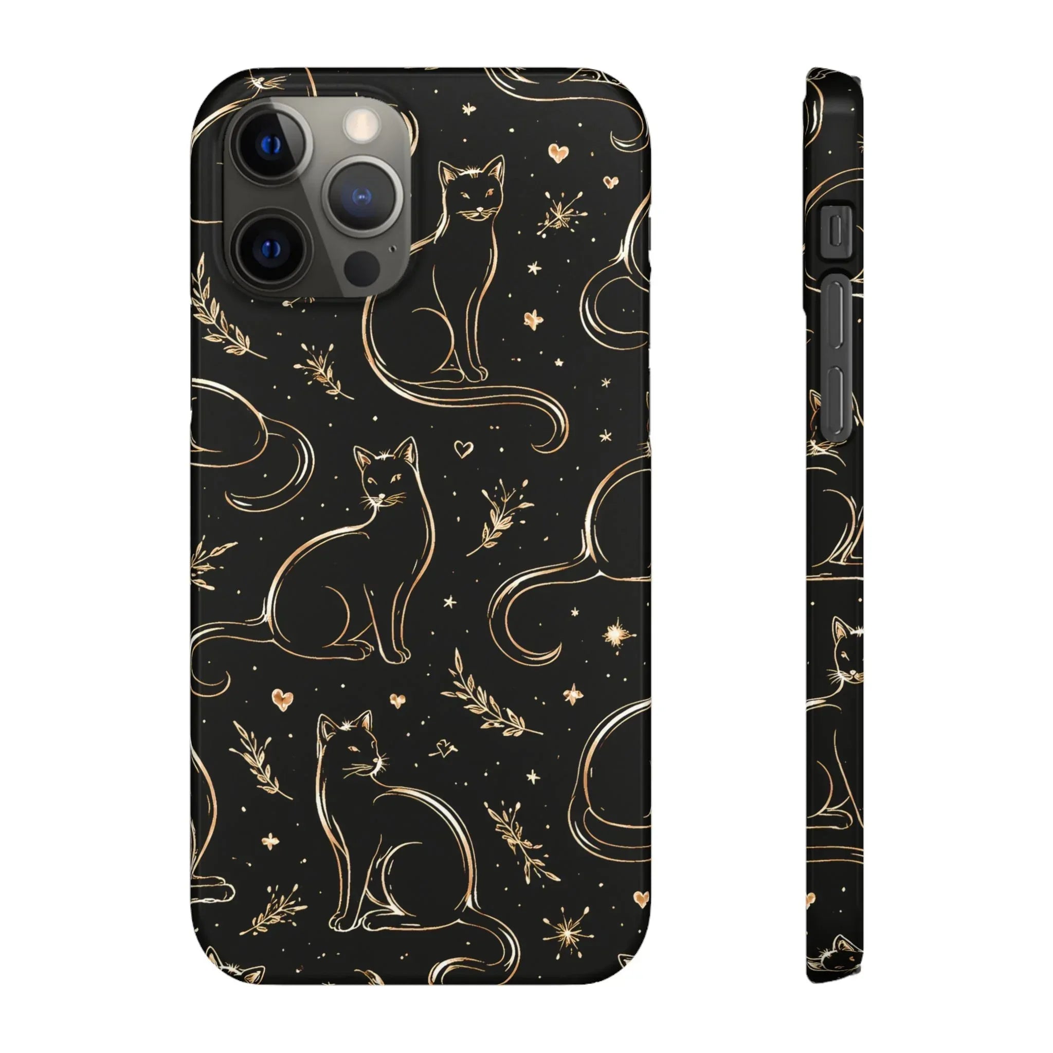 Golden Cat Pattern Phone Case for iPhone 11–17 & Galaxy S21–S25 - KARARMDESIGN