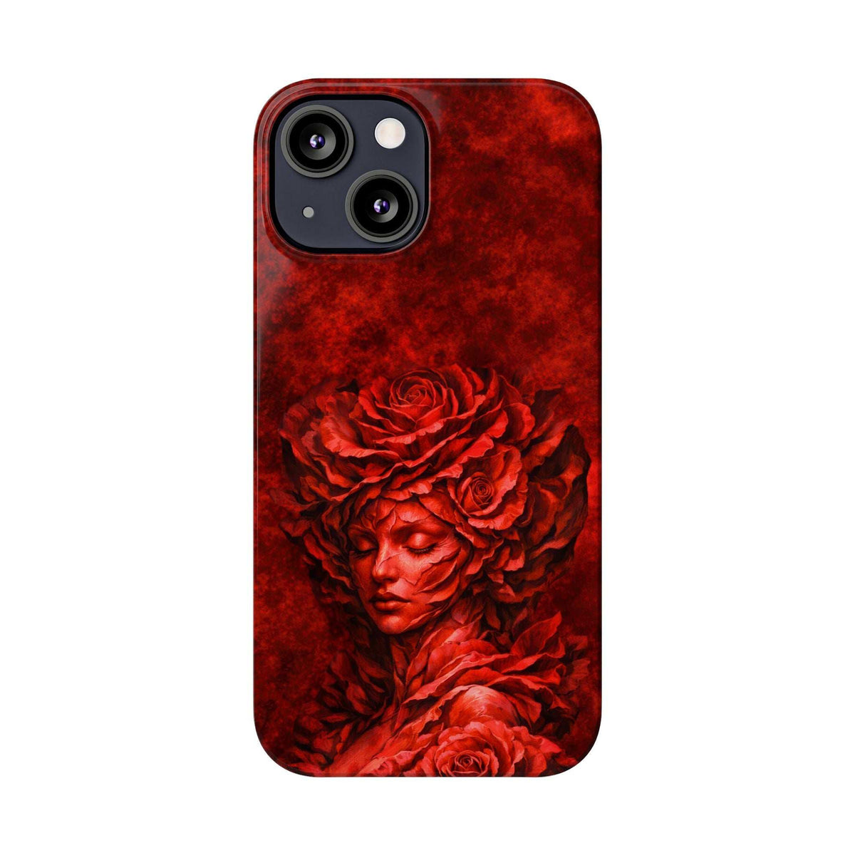 Slim phone case with red rose-girl artwork and camera cutouts