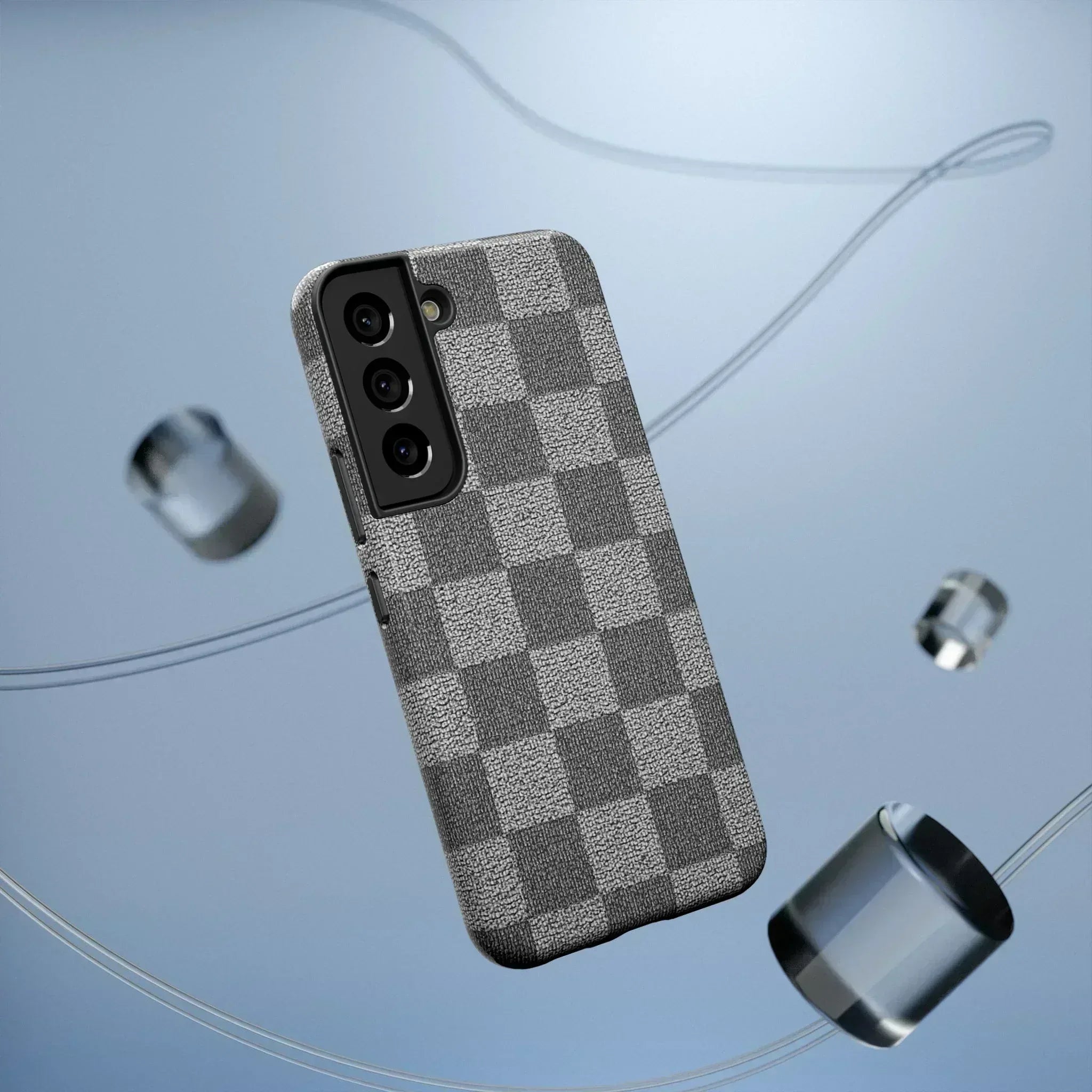 Gray Checkered Phone Case for iPhone 12-16 and Galaxy S21-S22 - KARARMDESIGN