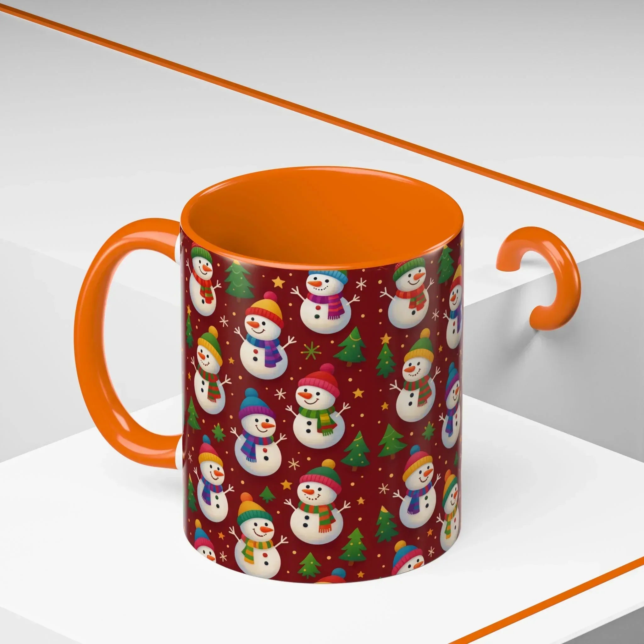 Festive Snowman Parade Accent Coffee Mug (11oz) - KARARMDESIGN