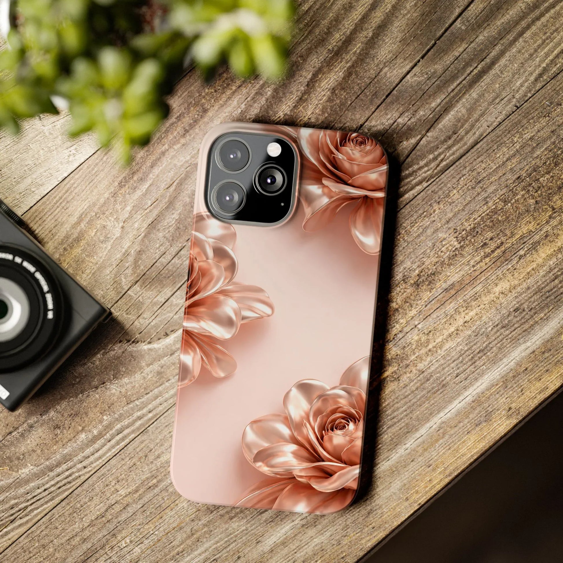 Blush Metallic Flower Case for iPhone 11-17 - KARARMDESIGN