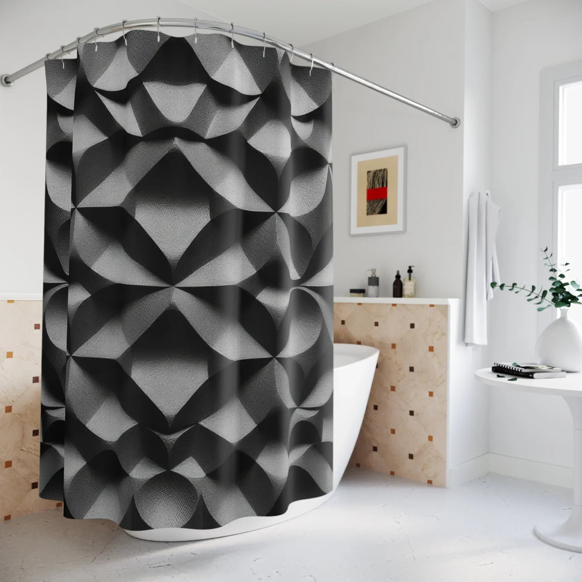 Black Geometric Bold Modern Shower Curtain | Exclusive by KARARMDESIGN - KarArmDesign