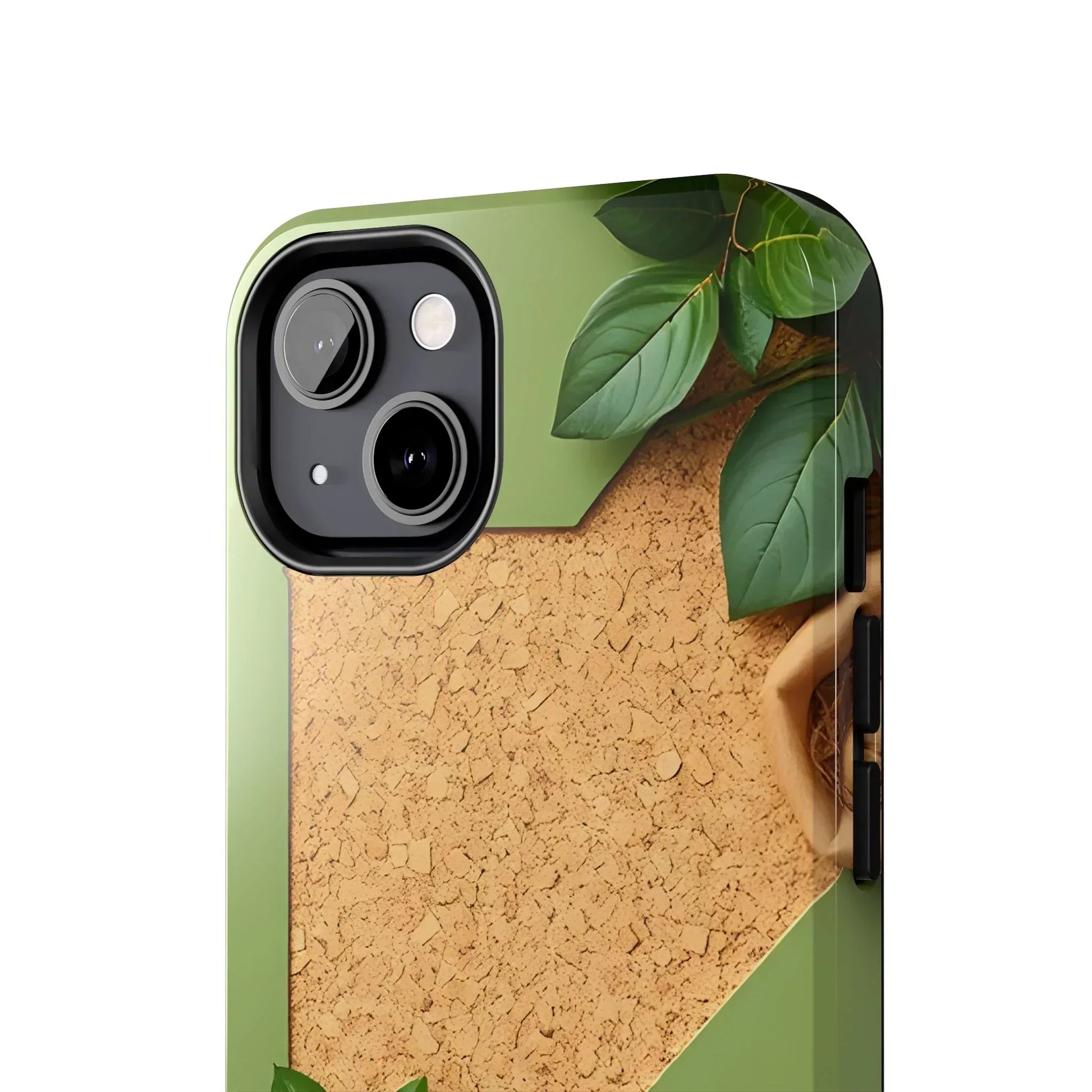 Eco-Inspired Tough Phone Case – Cork Texture with Leaf & Seed Design for iPhone 7-16 and Samsung Galaxy S21-S24 - KarArmDesign