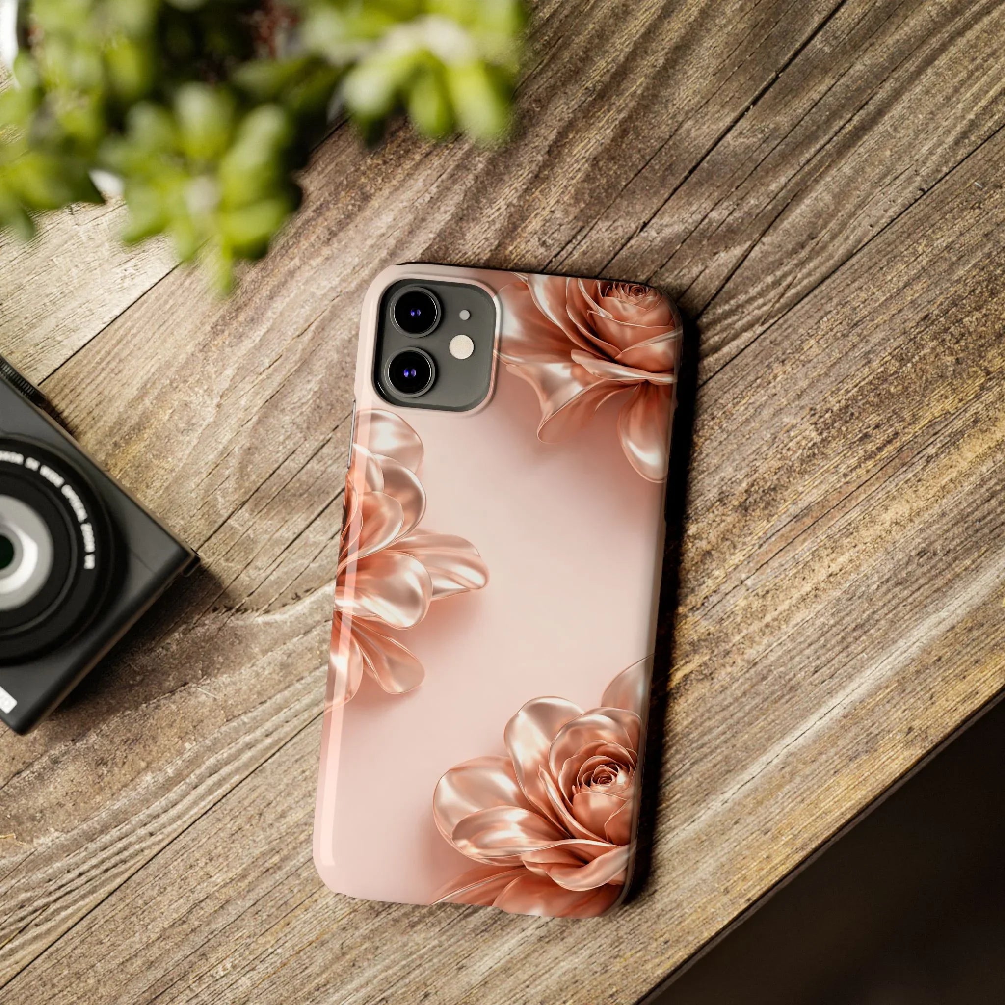 Blush Metallic Flower Case for iPhone 11-17 - KARARMDESIGN