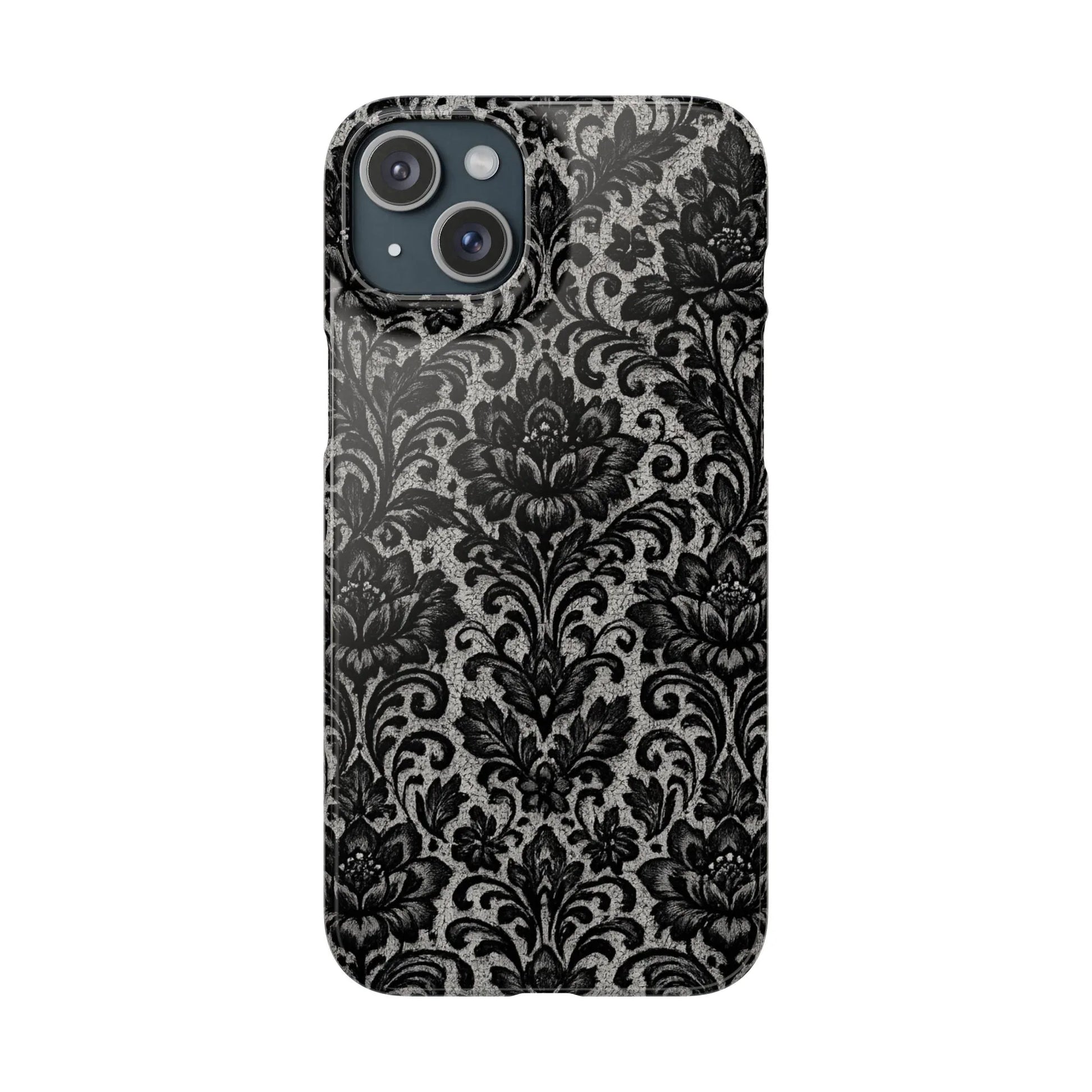 Black Damask Floral Phone Case for iPhone 11-17 and Galaxy S20-S25 - KARARMDESIGN